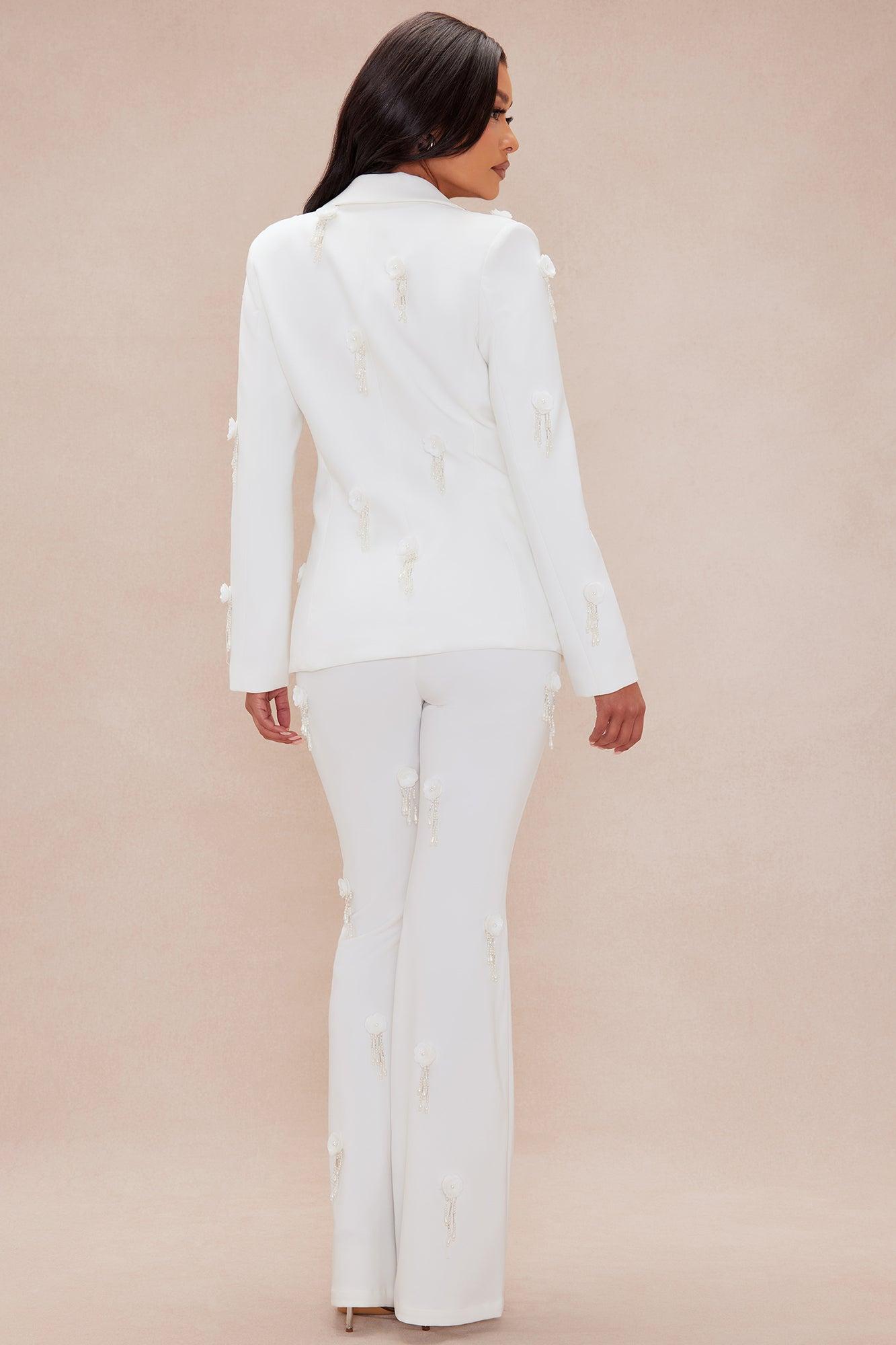 Mila Floral Embellished Blazer Suit Set- Ivory Product Image