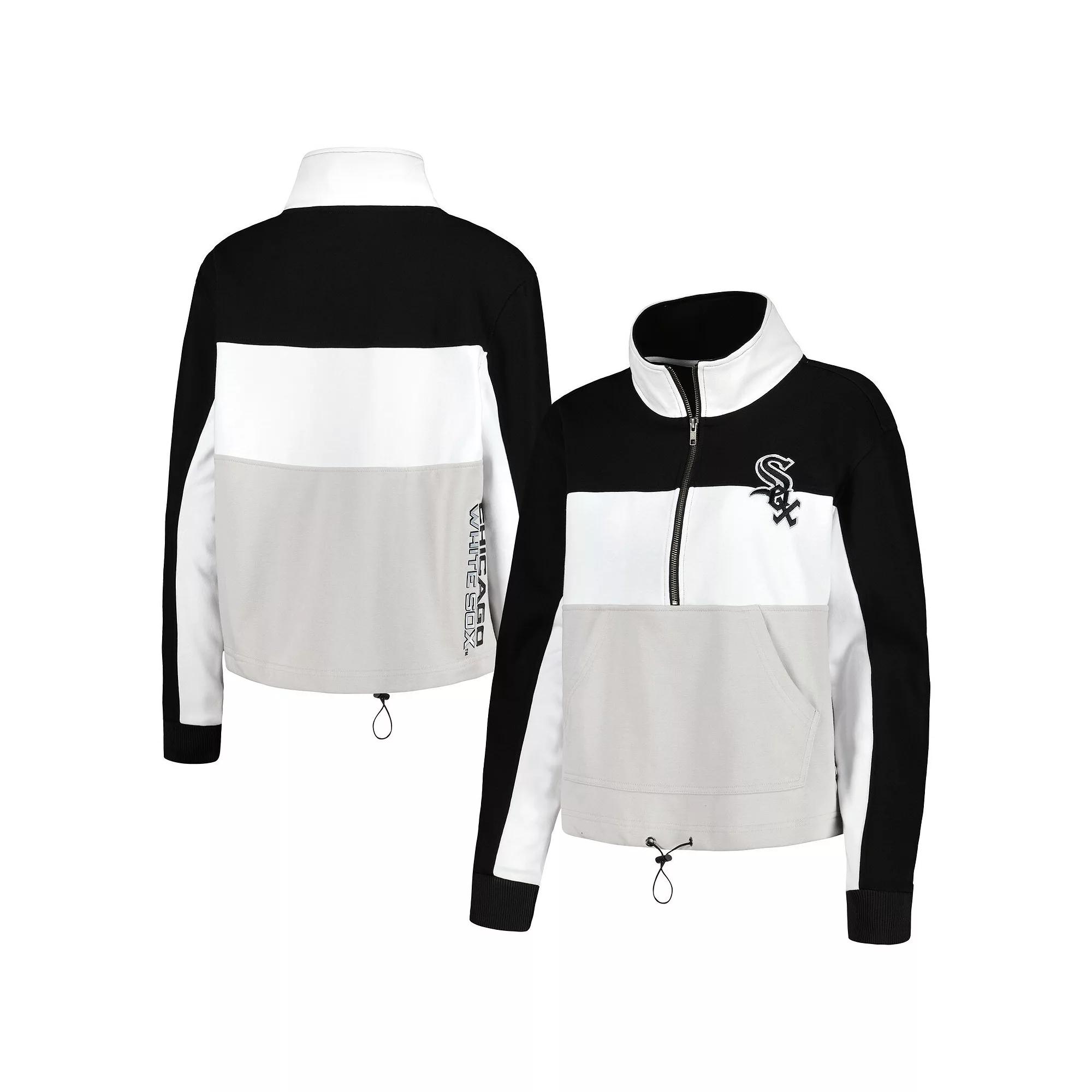 Women's The Wild Collective Black/White Chicago White Sox Women's Colorblock 1/4 Zip Jacket, Size: 2XL Product Image
