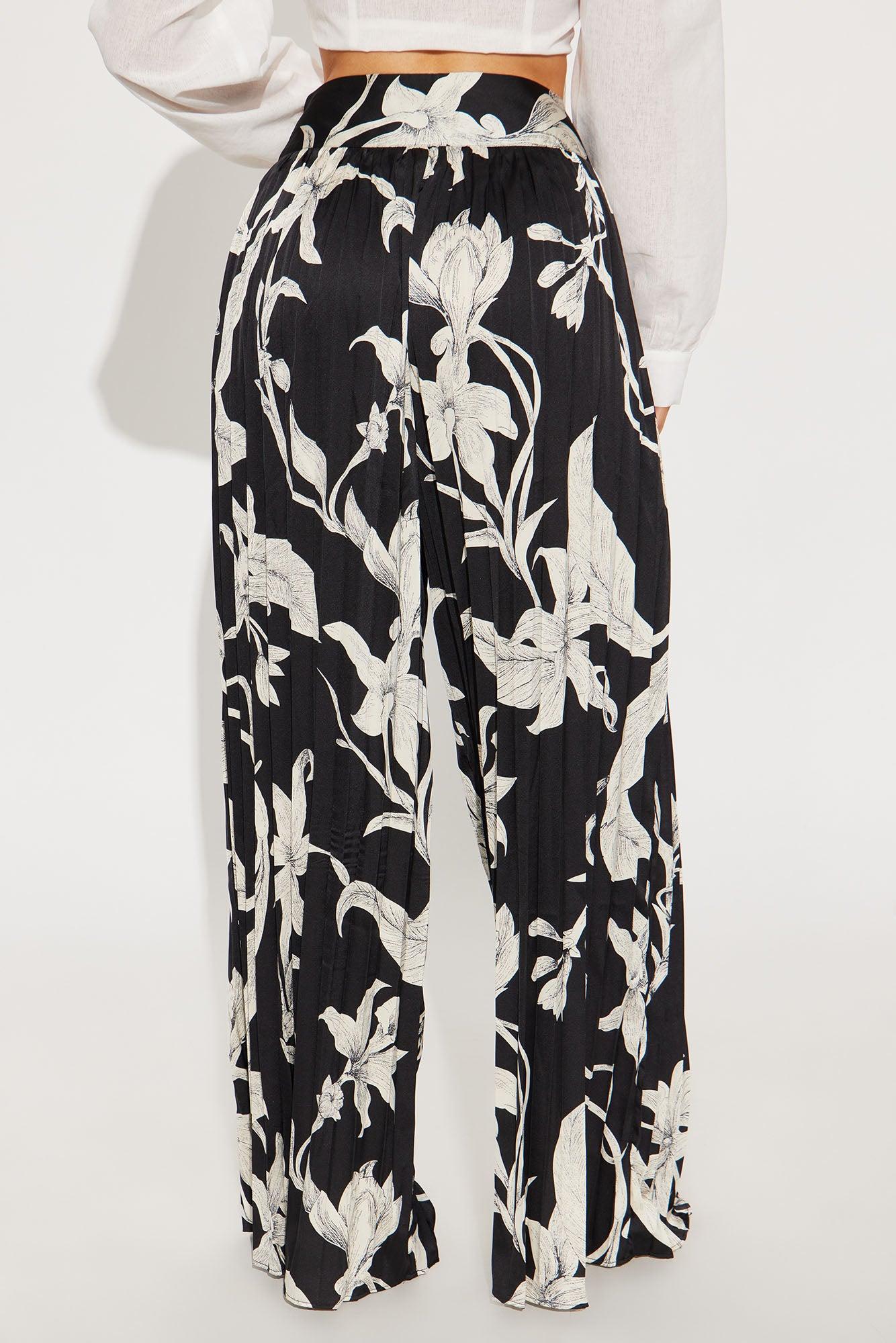 Leila Pleated Satin Wide Leg Pant - Black Product Image