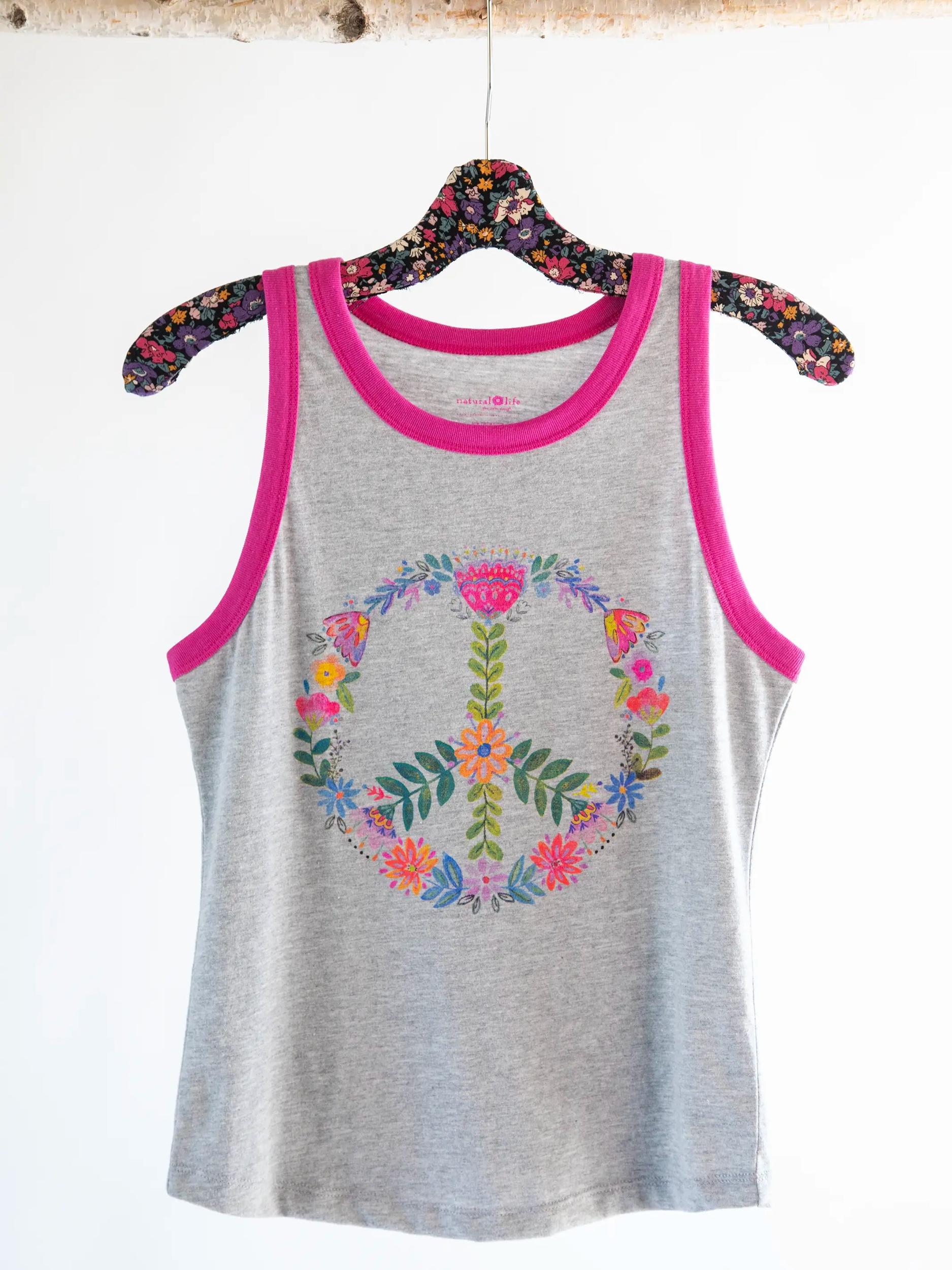 Ringer Tank Top - Grey Peace Sign Product Image