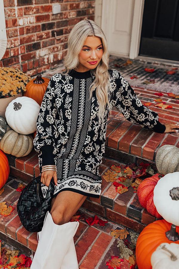 Sweetest Smile Floral Sweater Dress in Black Product Image