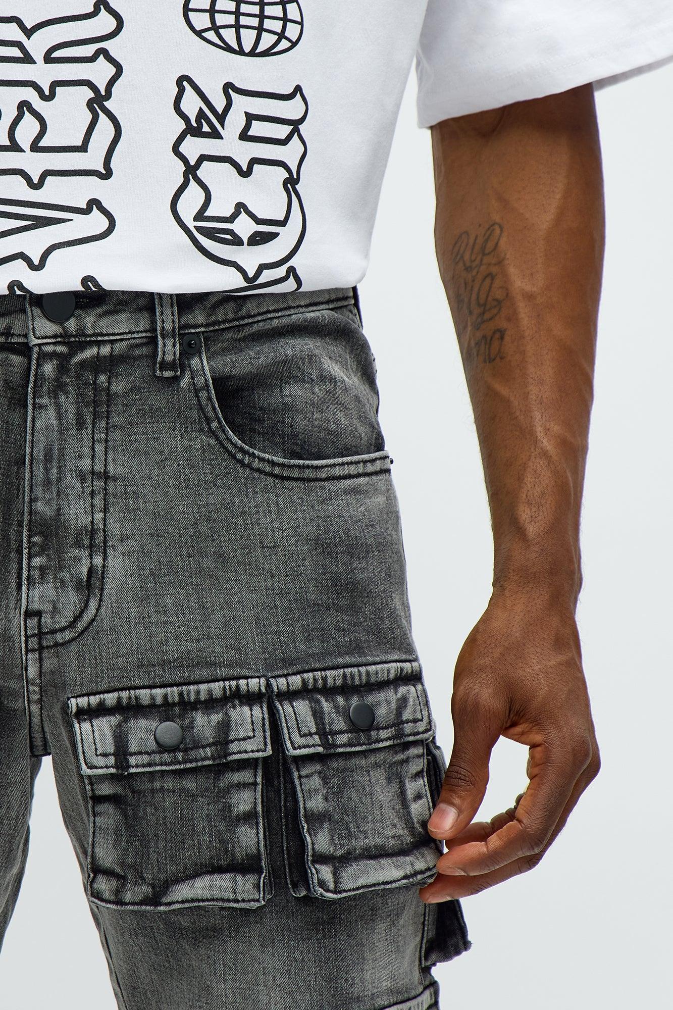 Utility Many Pockets Slim Jeans - Black Wash Male Product Image