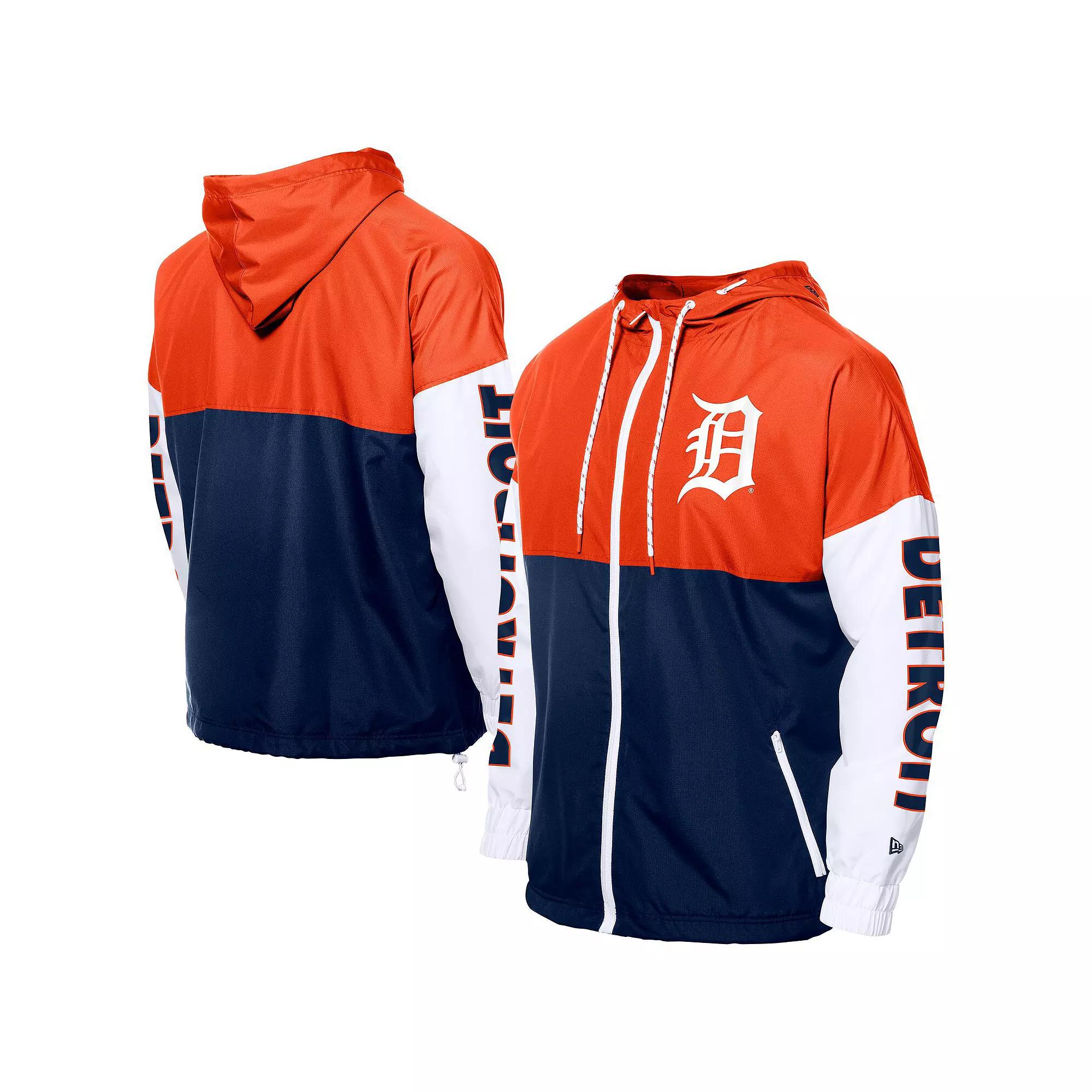 Men's New Era  Navy/Orange Detroit Tigers Color Block Full-Zip Hoodie Windbreaker, Size: Large, Blue Product Image