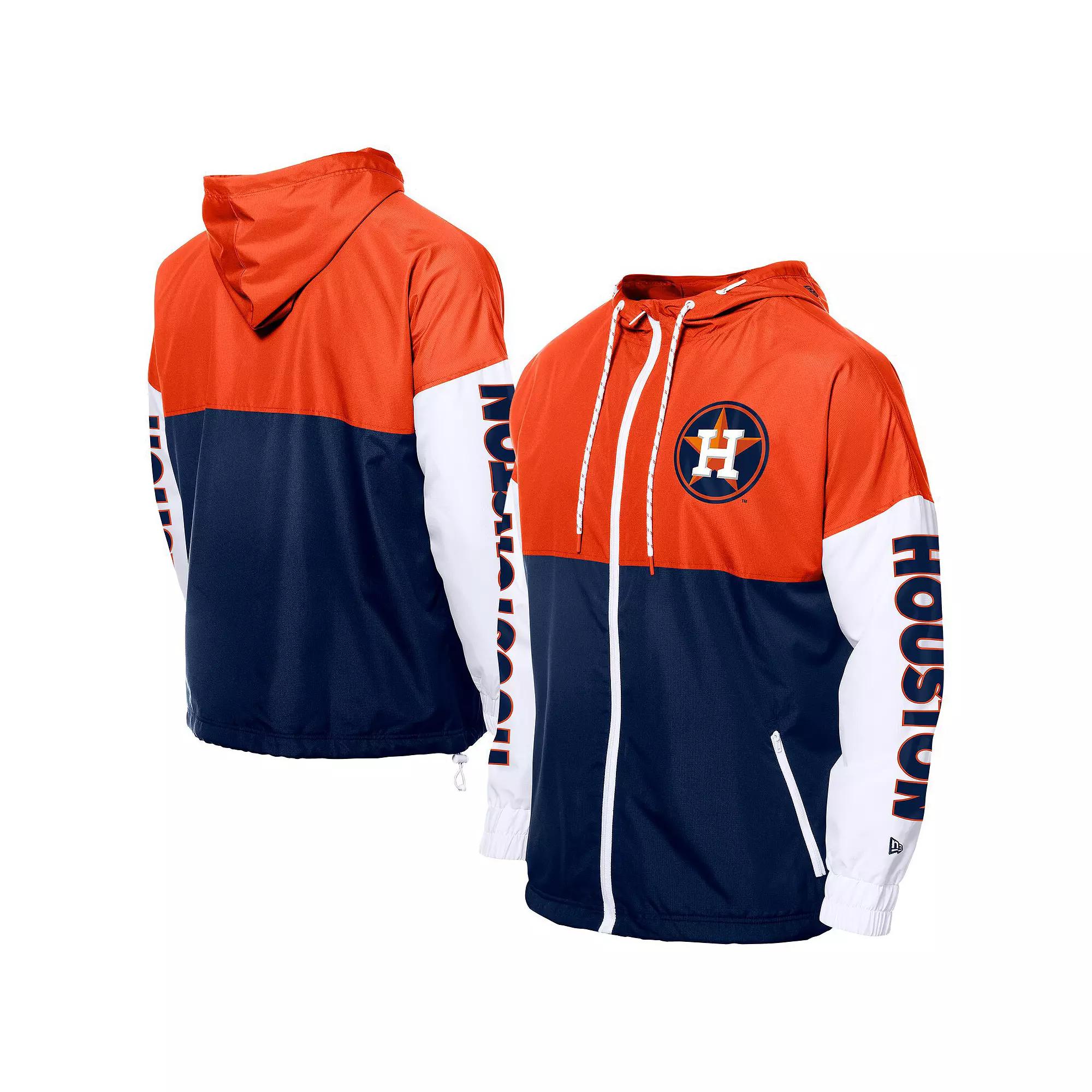 Men's New Era  Navy/Orange Houston Astros Color Block Full-Zip Hoodie Windbreaker, Size: XL, Blue Product Image