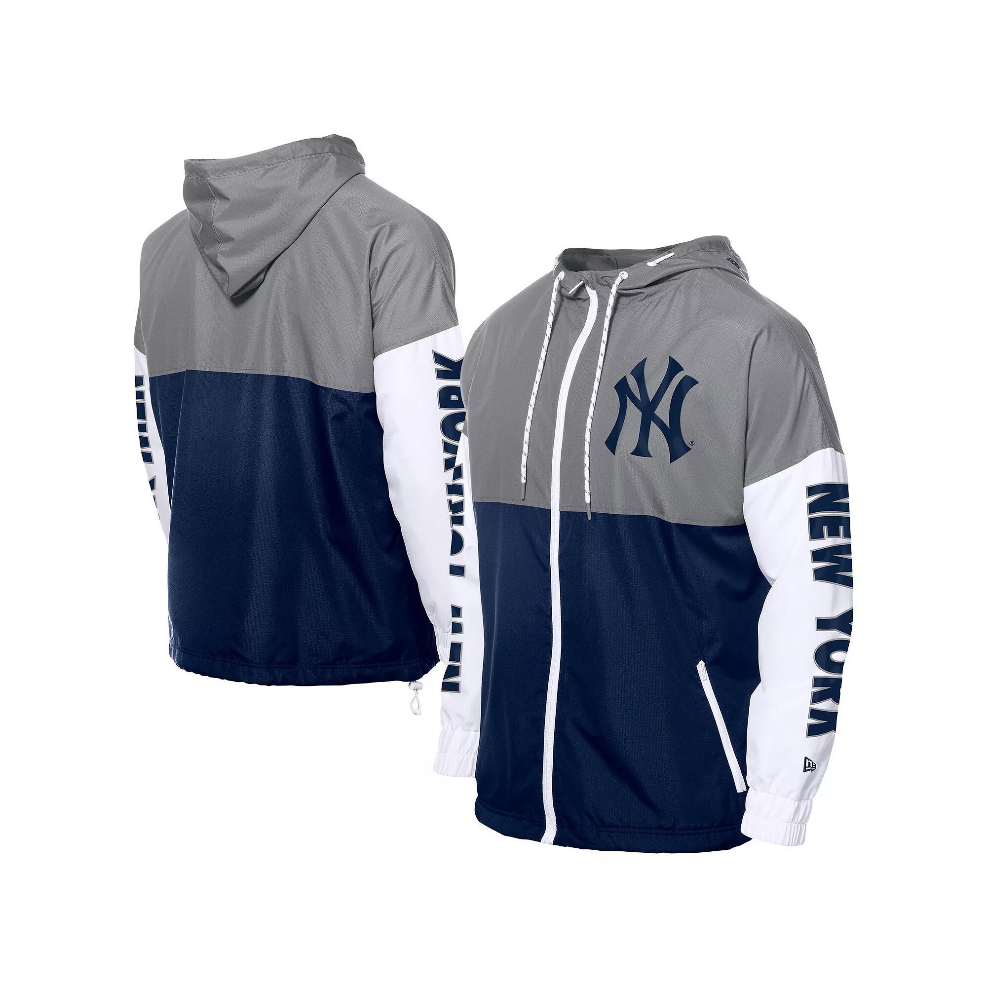 Men's New Era  Navy/Gray New York Yankees Color Block Full-Zip Hoodie Windbreaker, Size: 3XL, Blue Product Image