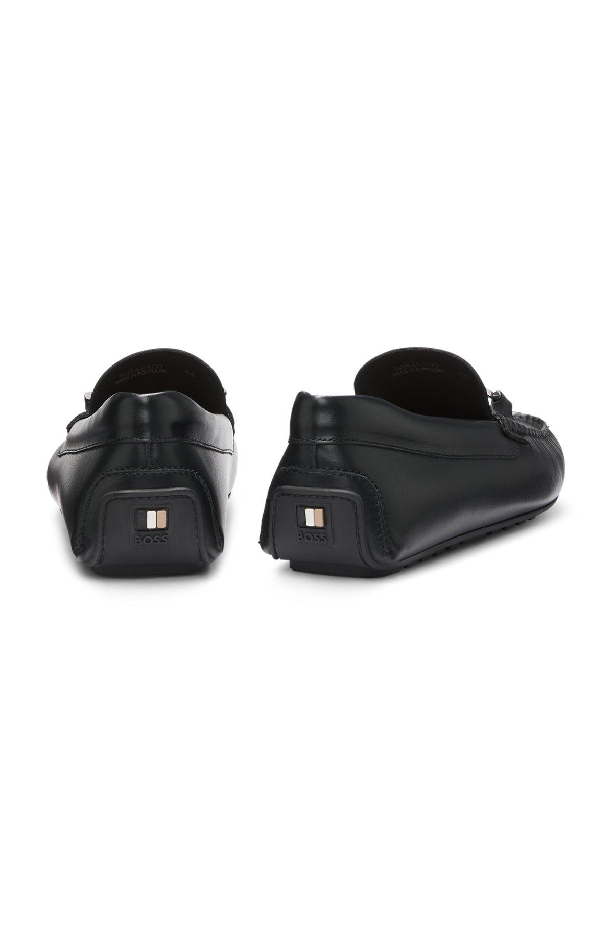 BOSS - Leather loafers with branded hardware - Black Product Image