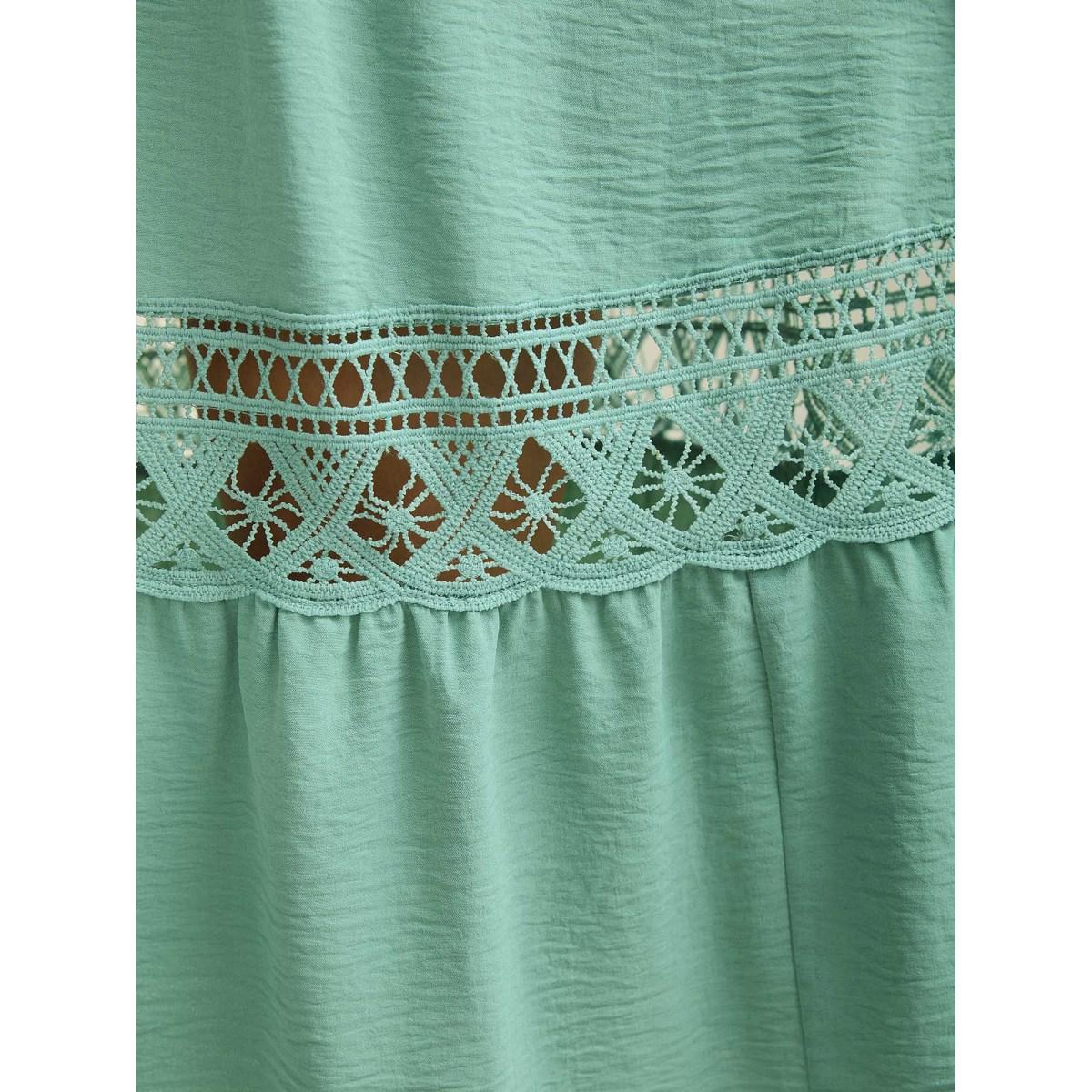 Plus Size Lace Cut-Out Lotus Leaf Sleeve Midi Dress Greenbean Women Elegant Woven ribbon&lace trim V-neck Sleeveless Curvy BloomChic 26/4X Product Image