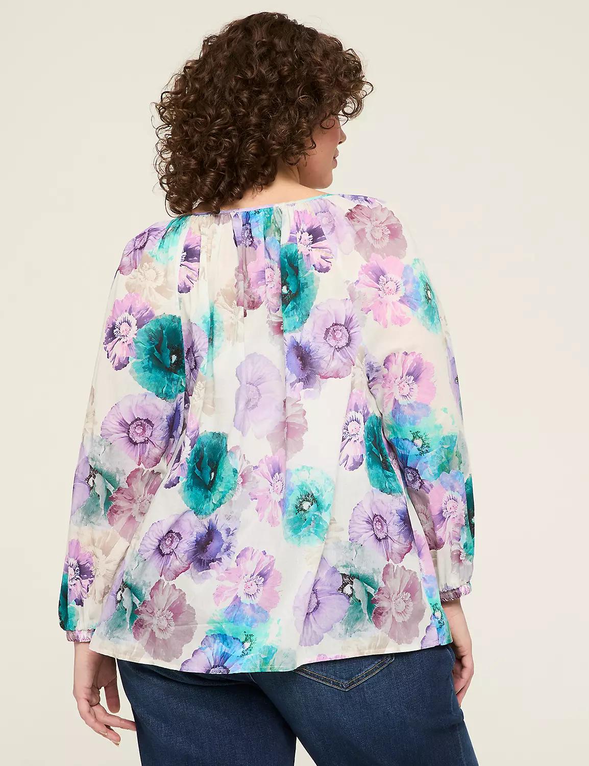 Bracelet-Sleeve Button-Neck Blouse Product Image