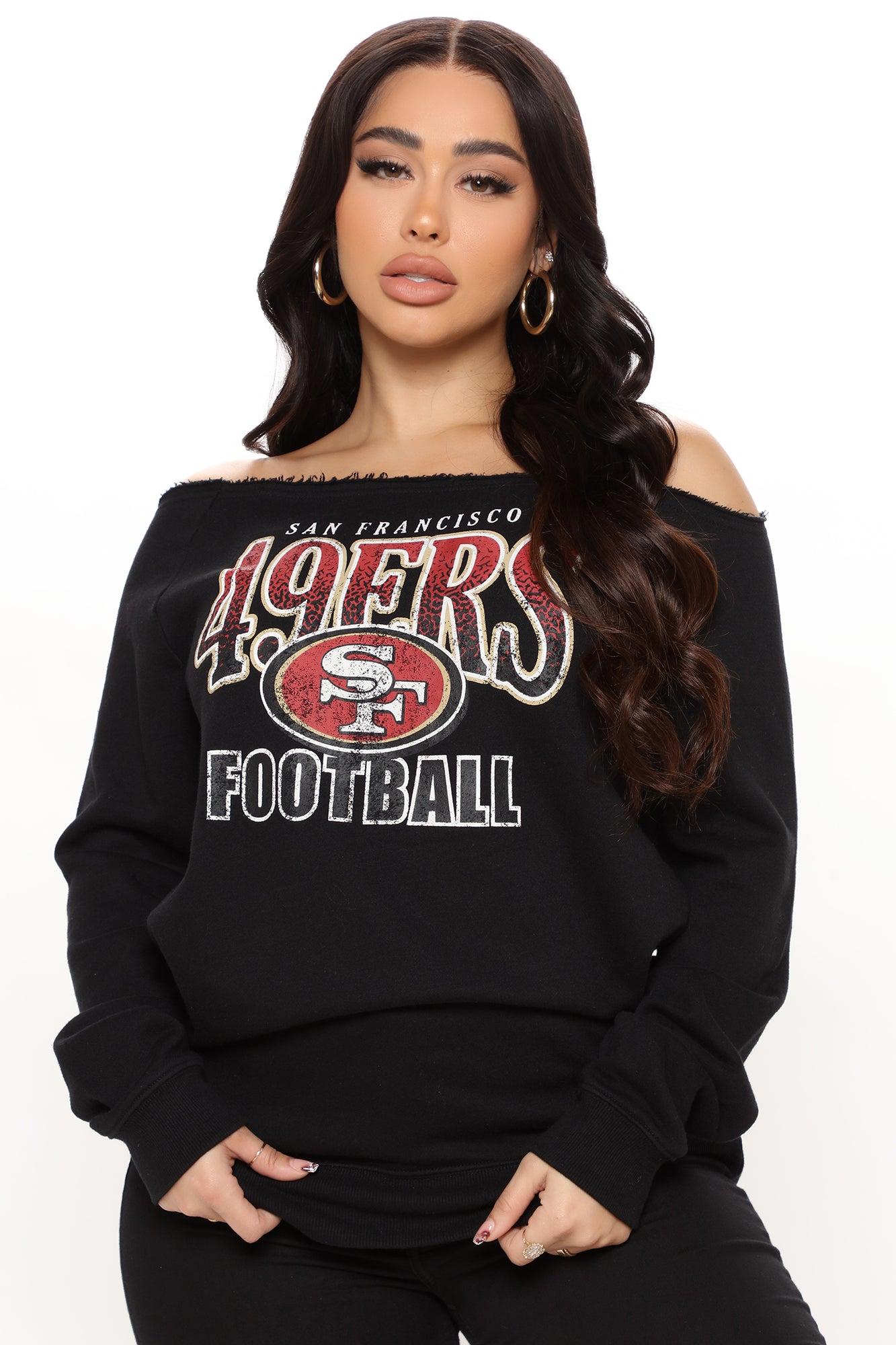 NFL Play The Field 49ers Off Shoulder Sweatshirt - Black Female Product Image