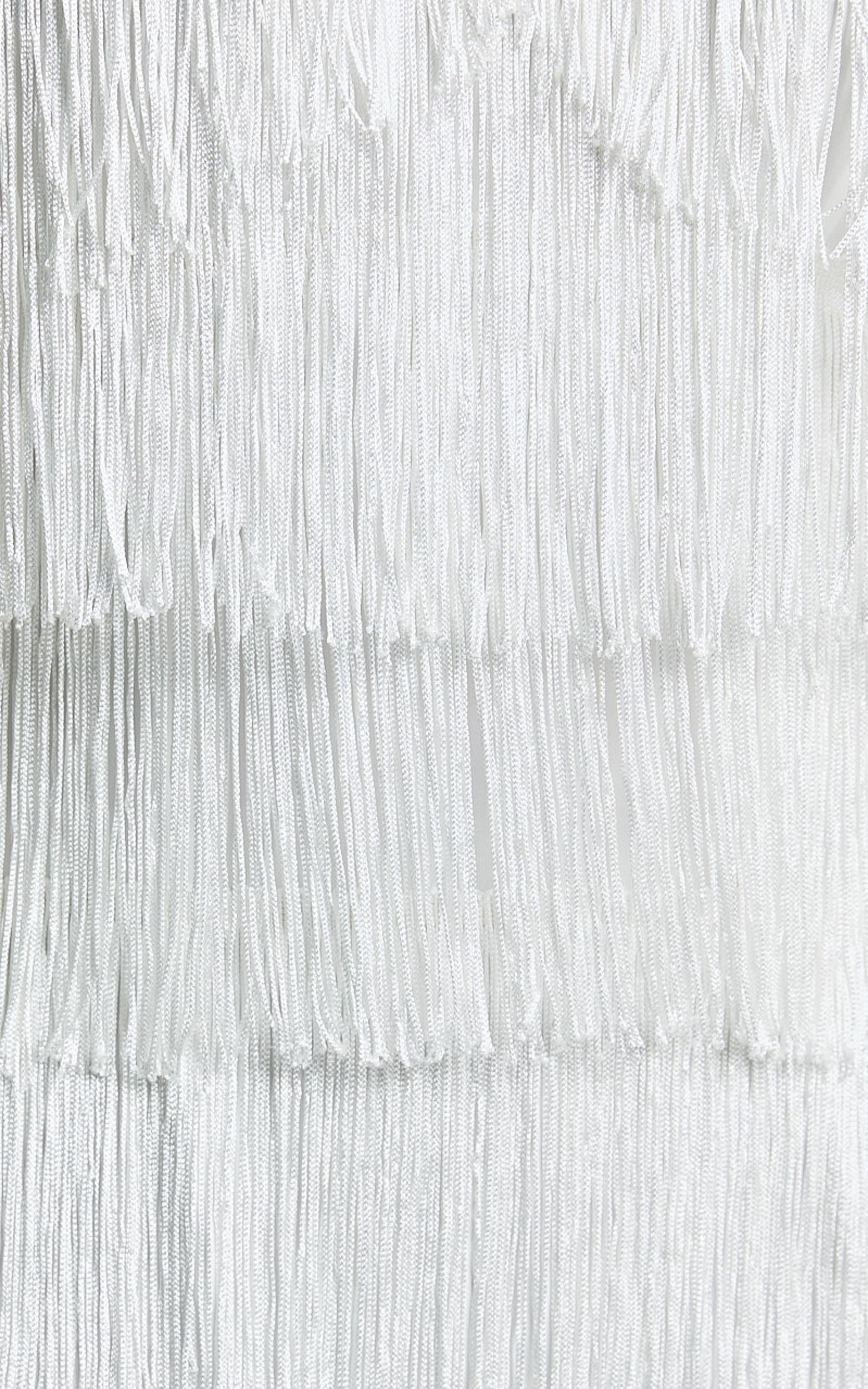 Trixie Maxi Dress - Diamond Halter Neck Fringe Tiered Dress in White Product Image