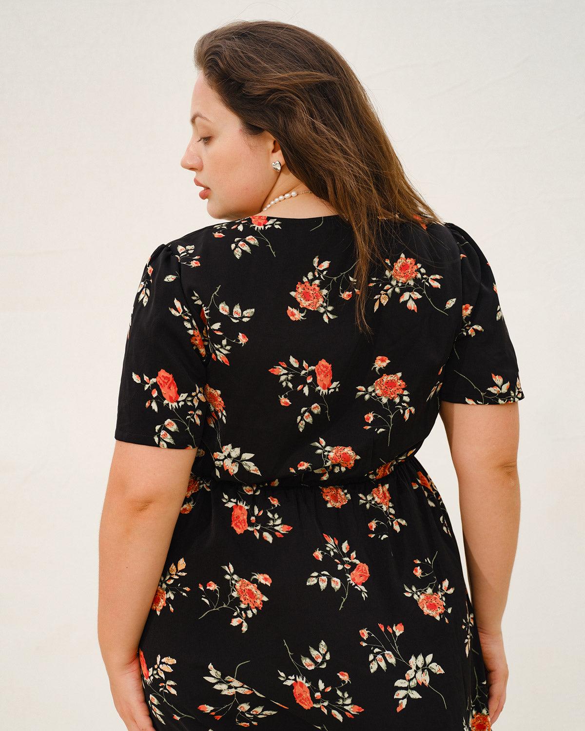 Black Floral Plus Size Maxi Dress Product Image