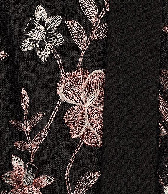 R & M Richards Bell Sleeve Scoop Neck Embroidered Mesh 3-Piece Duster Pant Set Product Image