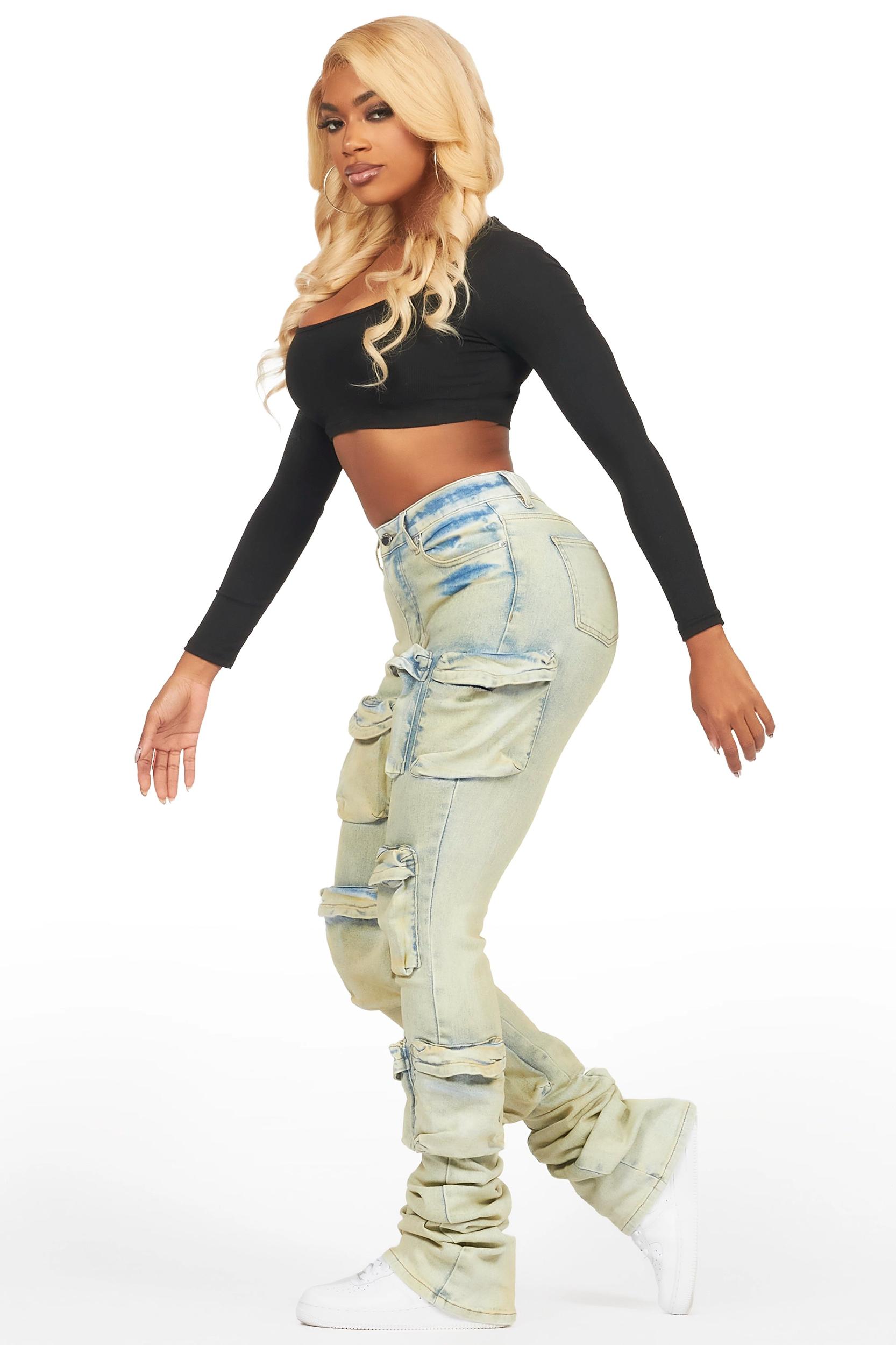 Alliyah Tinted Dirty Wash Cargo Super Stacked Jean Female Product Image