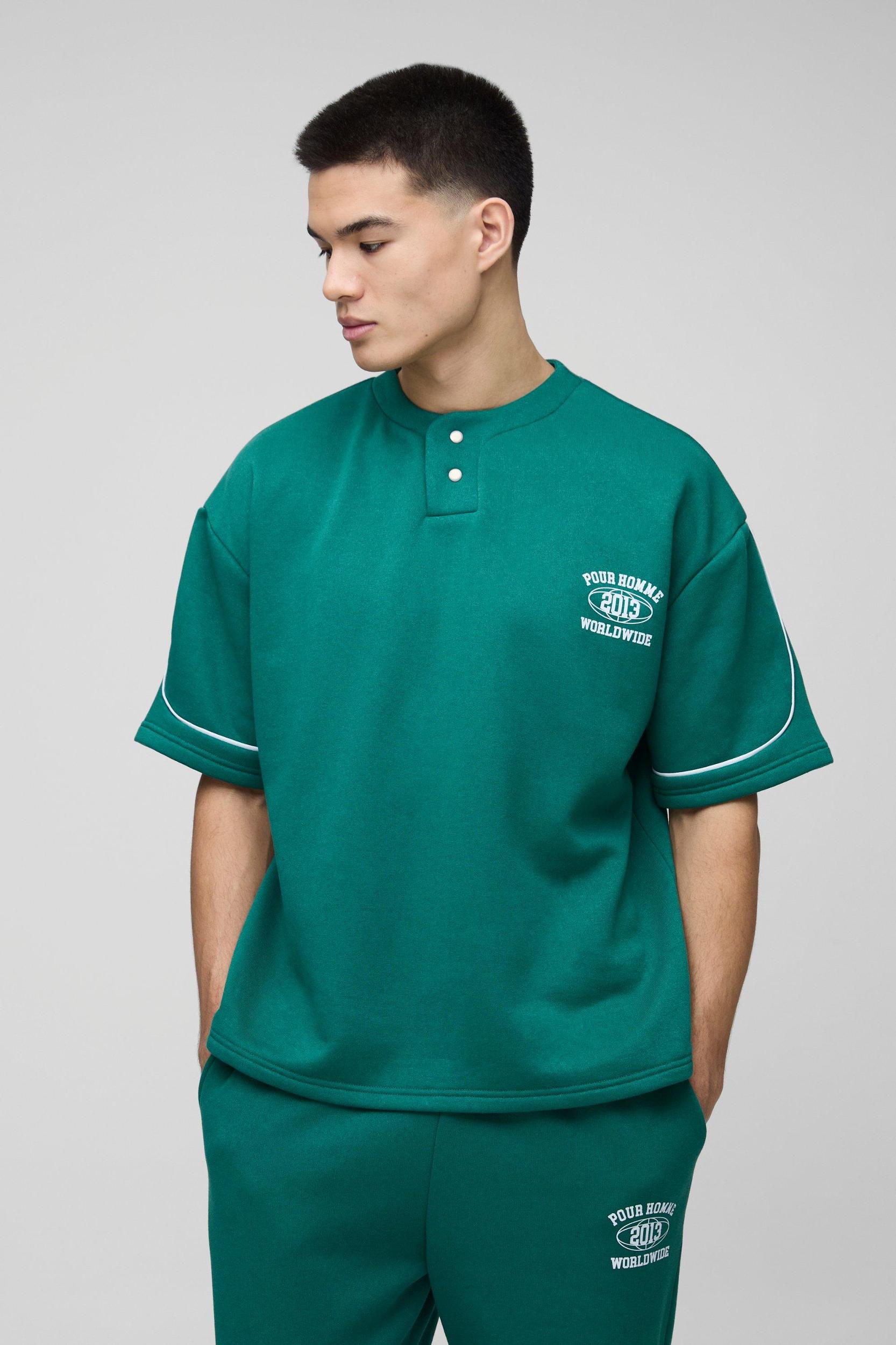 Oversized Boxy Varsity Piping Long Set | boohooMAN USA Product Image