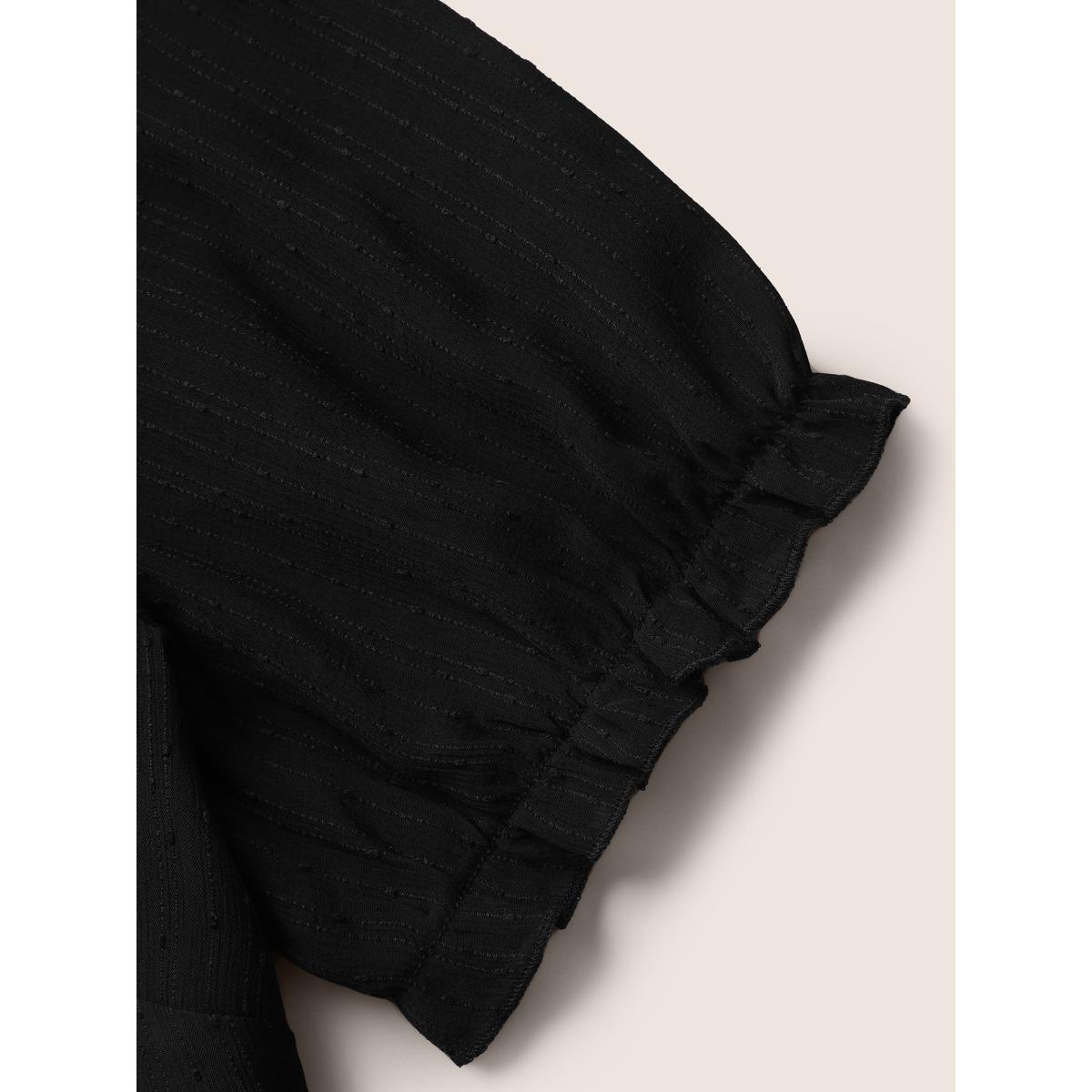 Plus Size Black Lace Panel Knot Neck Lantern Sleeve Blouse Women Elegant Short sleeve V-neck Everyday Blouses BloomChic 10/M Product Image