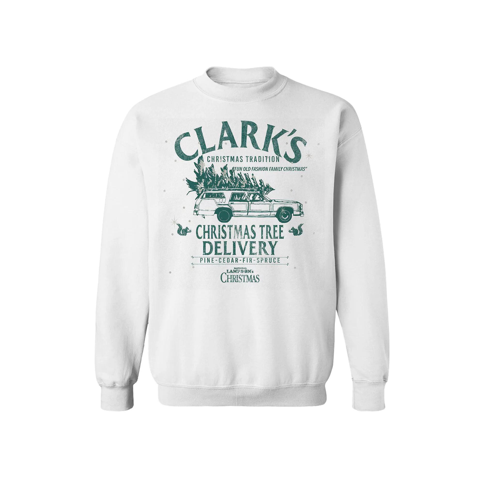 Men's Clarks Christmas Tree Delivery National Lampoon's Christmas Vacation Graphic Fleece Crew Sweatshirt, Size: XXL, White Product Image