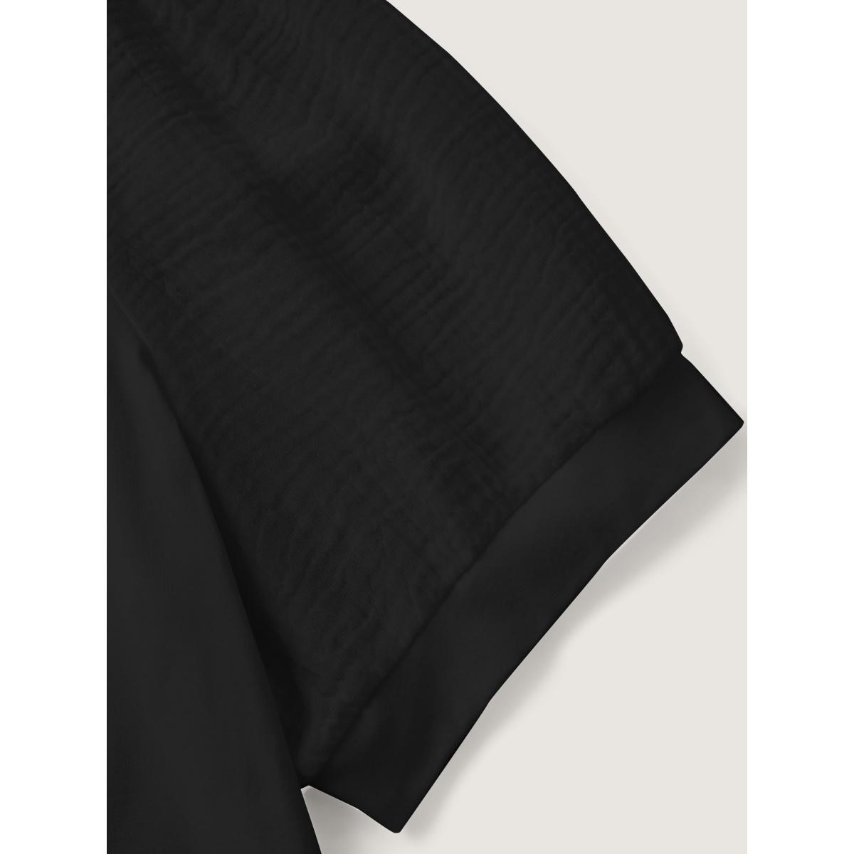 Plus Size Plain Textured Patchwork Lantern Sleeve T-Shirt Black Women Leisure Texture Round Neck Casual T-shirts BloomChic 22-24/3X Product Image