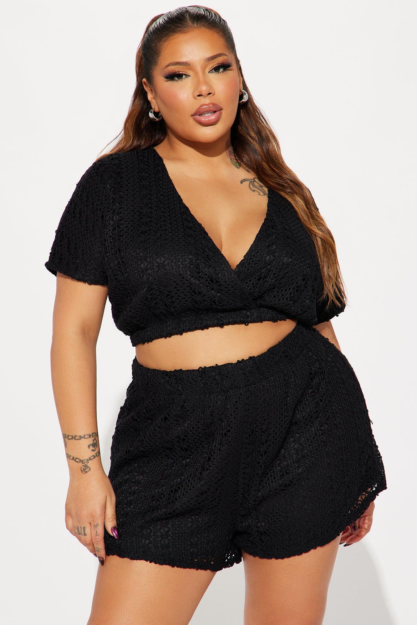 Keep It Cool Crochet Short Set - Black Product Image