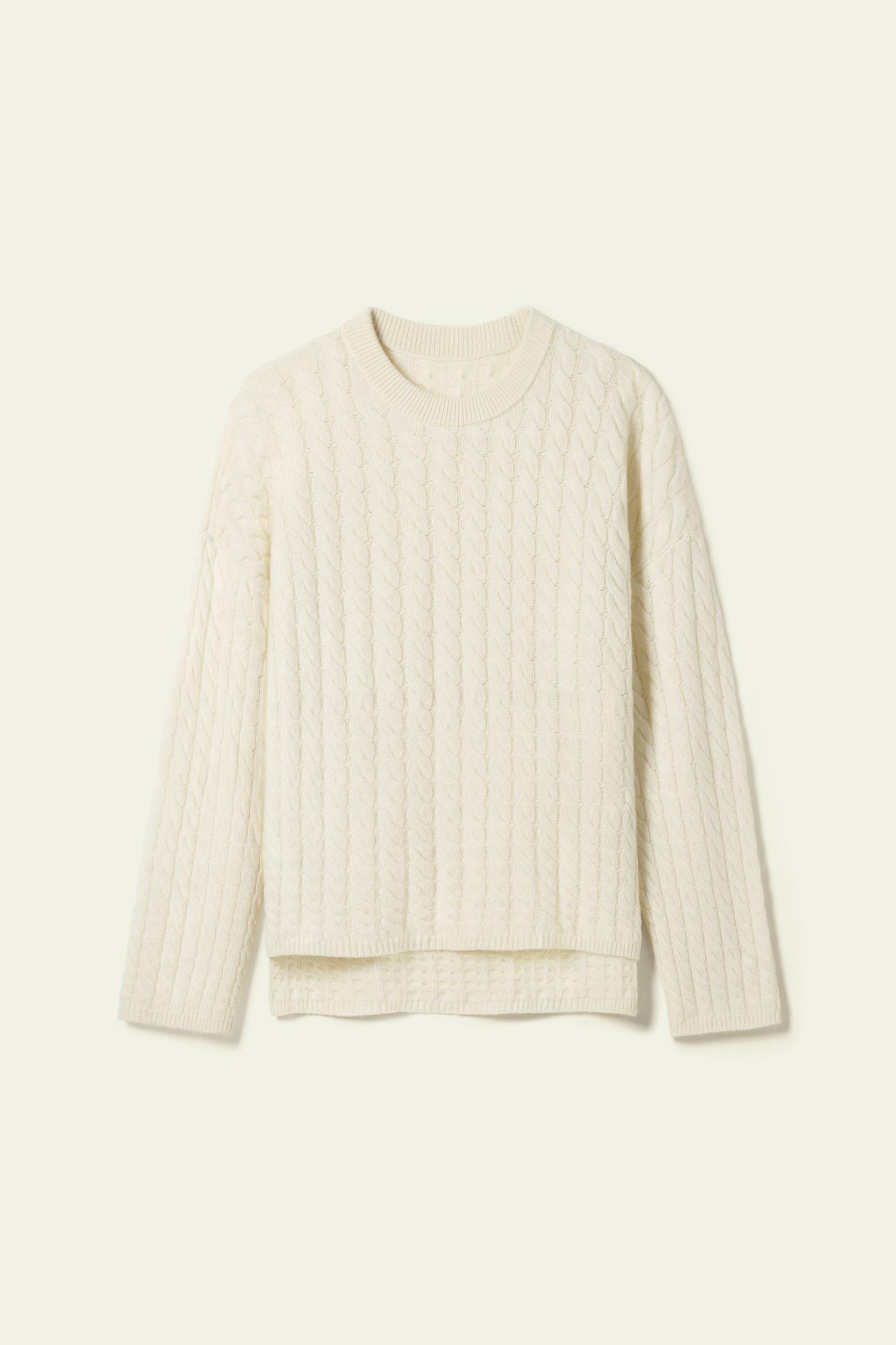 Round-Neck Cable-Knit Cashmere Sweater Product Image