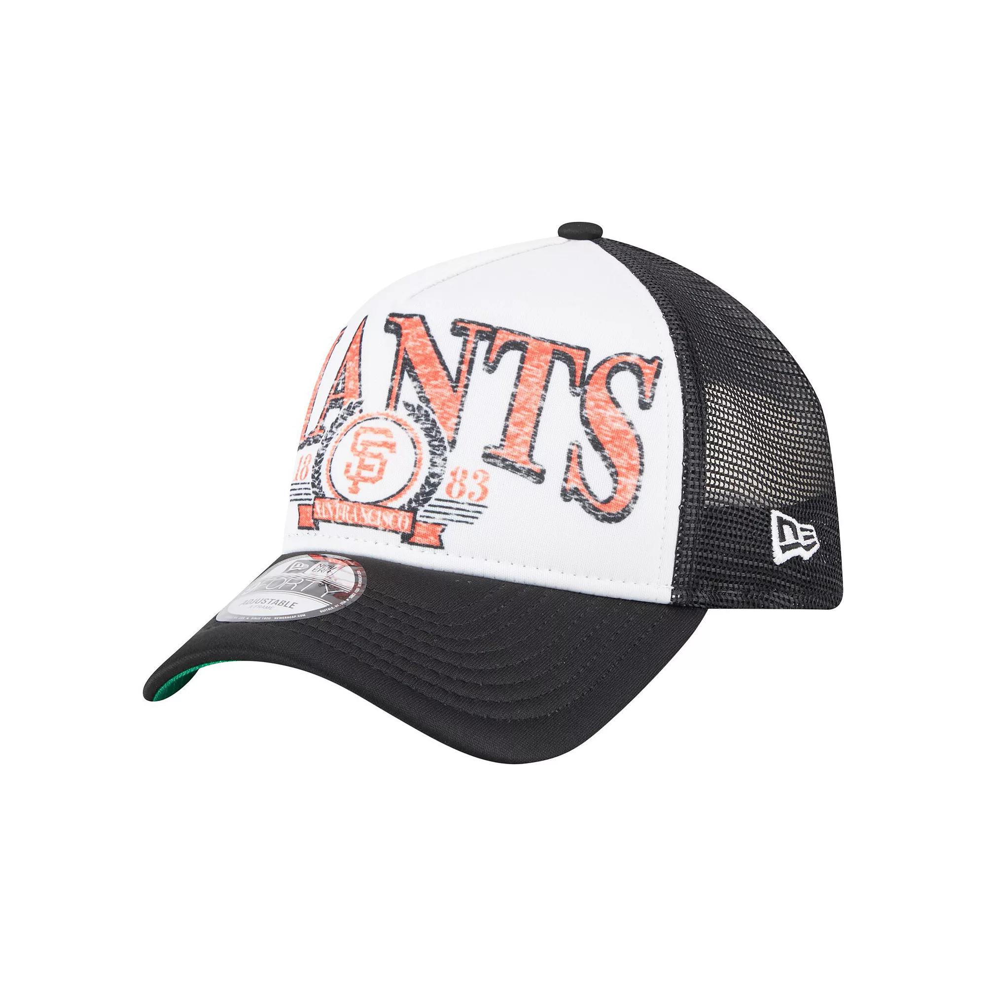 Men's New Era  Black San Francisco Giants Distressed 9FORTY A-Frame Adjustable Trucker Hat Product Image