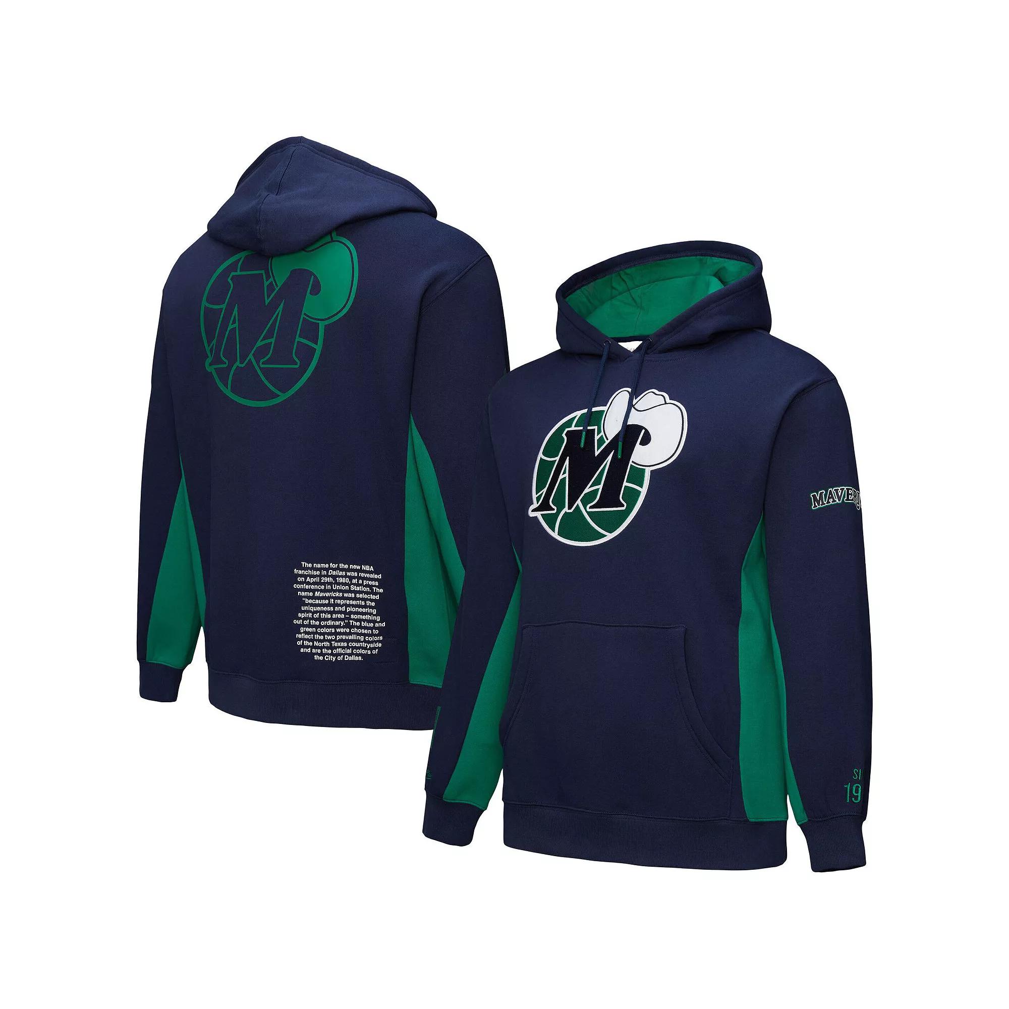 Men's Mitchell & Ness Navy Dallas Mavericks Hardwood Classics Team Origins Fleece Pullover Hoodie,  Product Image