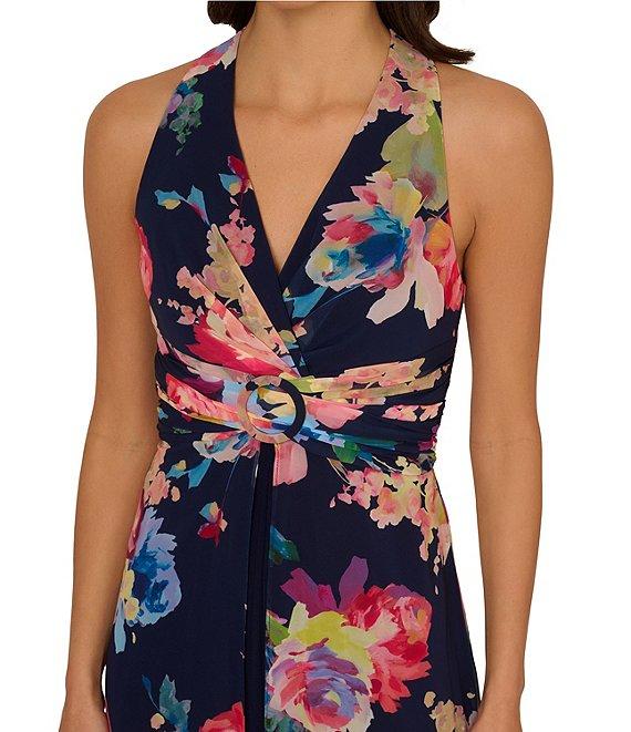 Adrianna Papell V-Neck Sleeveless Printed Chiffon Walk Thru Jumpsuit Product Image