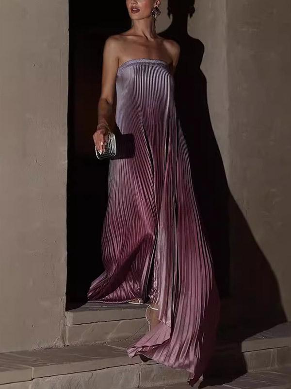 A-Line Loose Elasticity Gradient Pleated Tube Evening Dresses Maxi Dresses Product Image