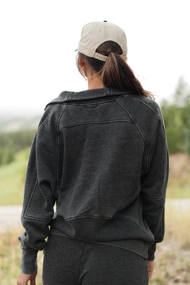 Learn As You Go Black Acid Washed Full Zip Sweatshirt FINAL SALE Product Image