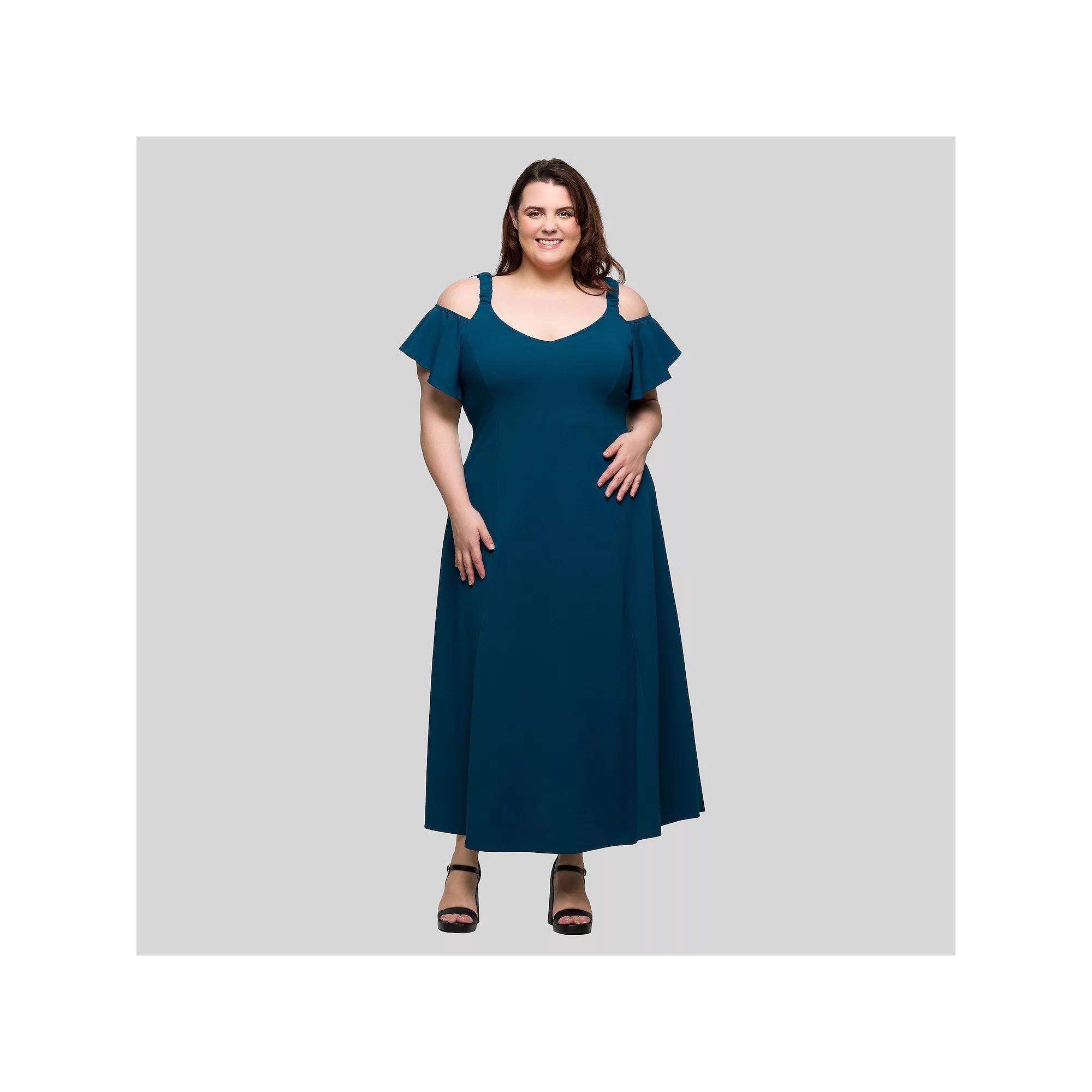 Plus Size 24Seven Comfort Apparel Cold Shoulder Ruffle Sleeve A-Line Maxi Dress, Women's, Size: 2XL, Pink Product Image