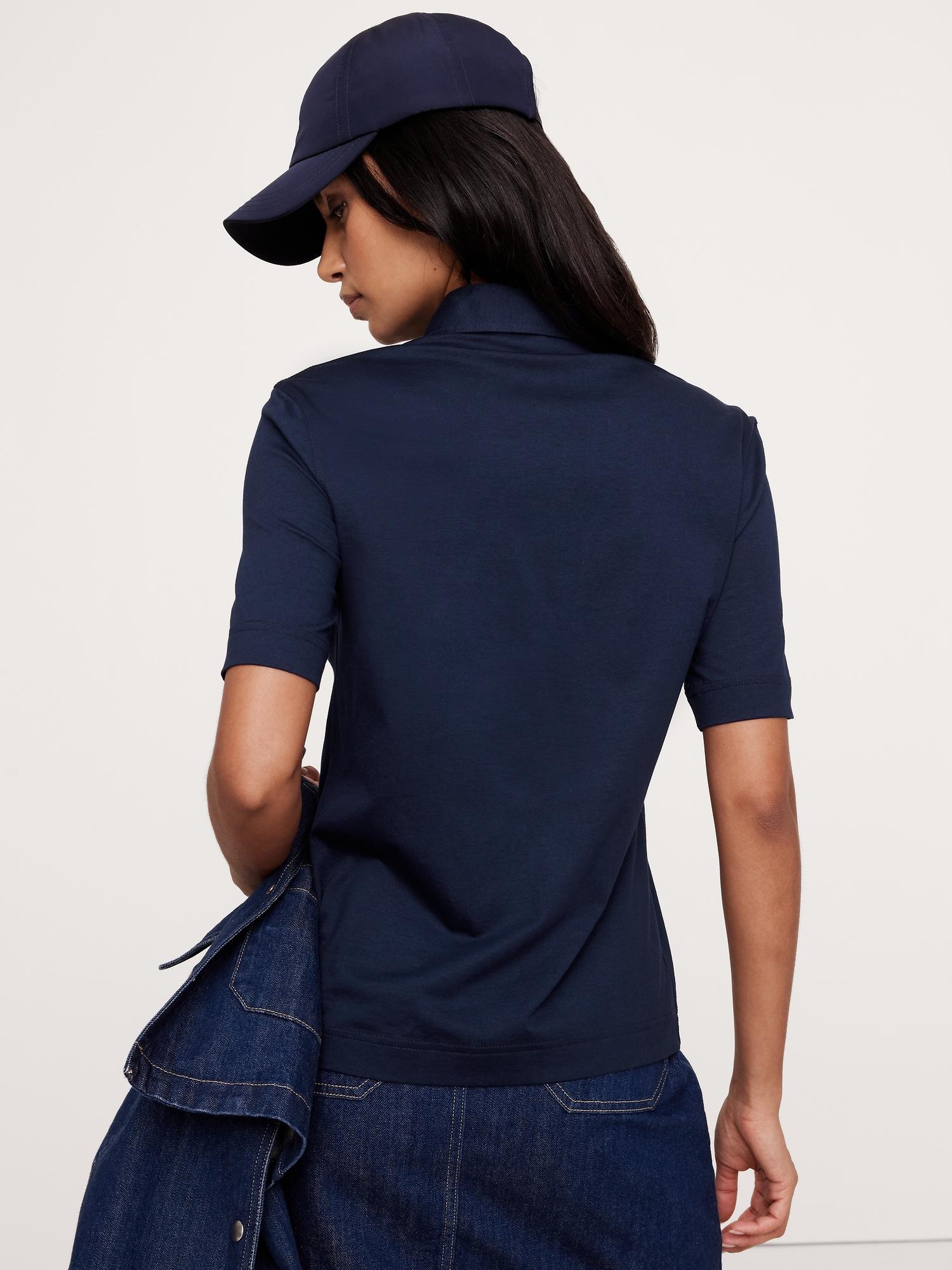 Silky Cotton Short-Sleeve Button-Down Top Product Image