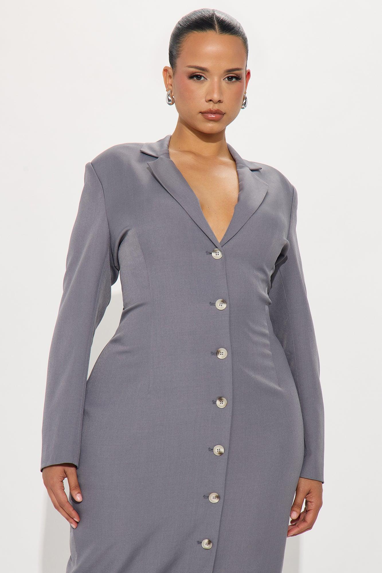 Suited Up Asymmetrical Blazer Midi Dress - Grey Female Product Image