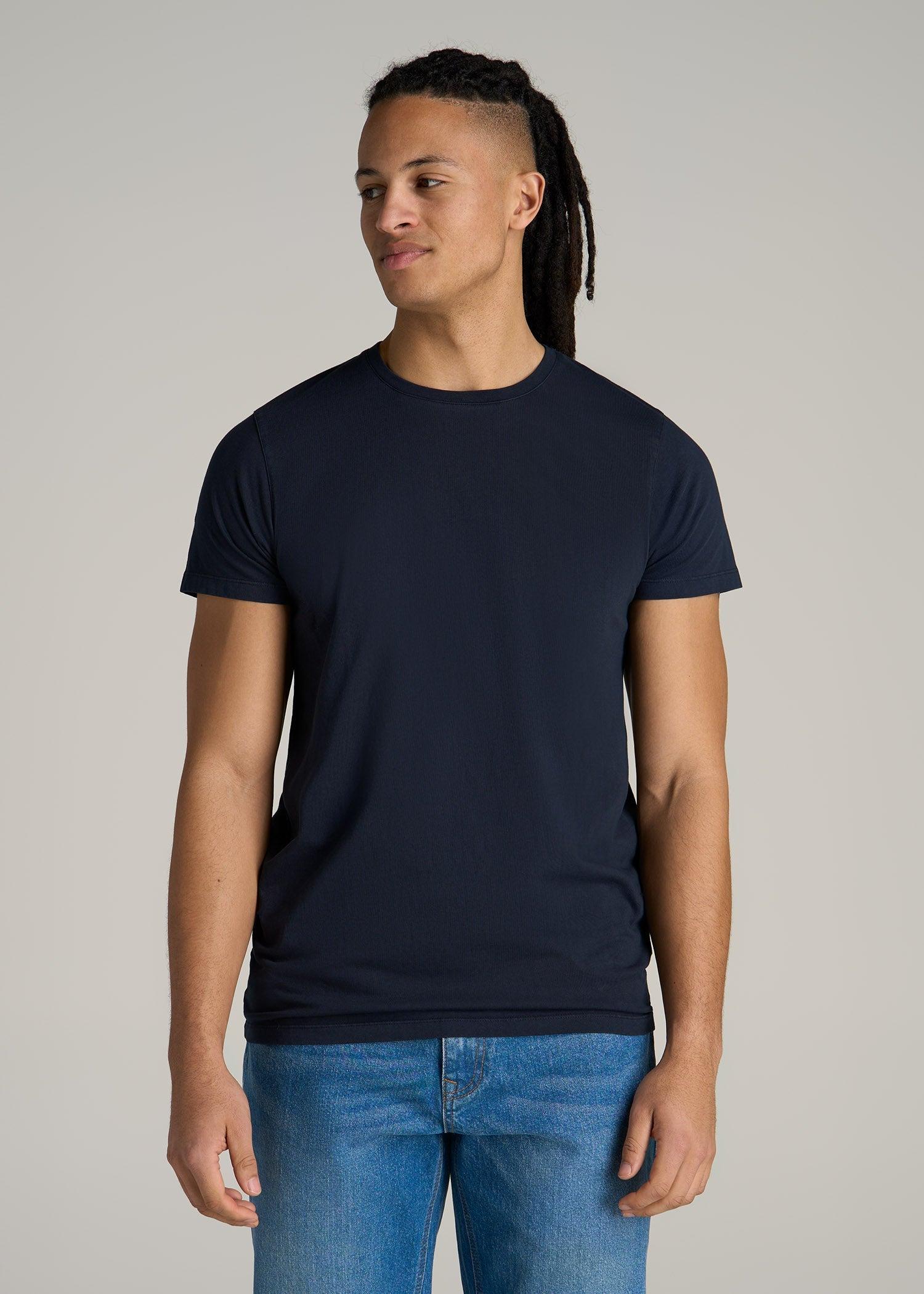 Modern Fit Garment Dyed Cotton T-Shirt for Tall Men in Evening Blue Male Product Image