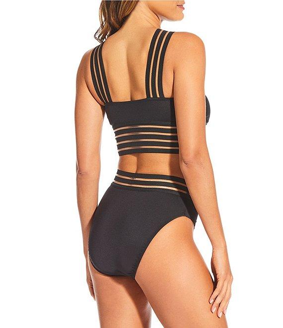 Gibson & Latimer Illusion Solid Banded High Waisted Swim Bottom Product Image