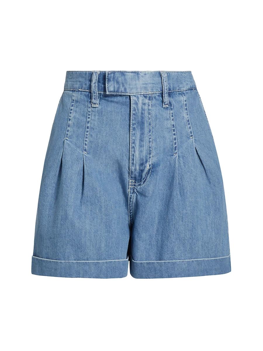 Womens Pleated Denim Shorts Product Image