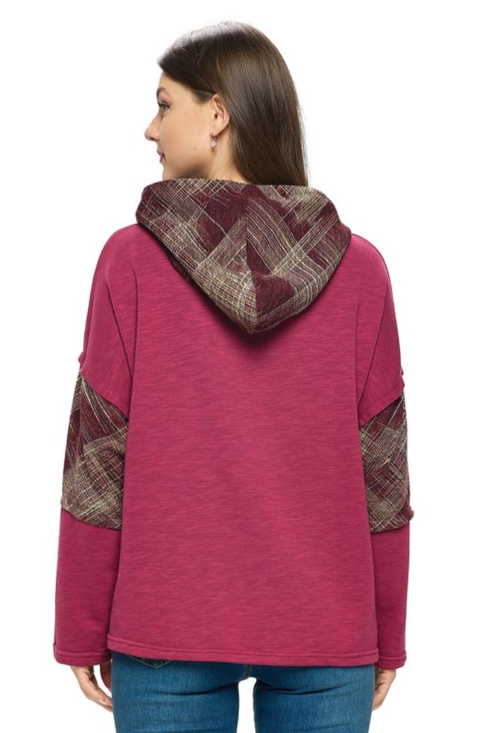 Plaid Color Block Hoodie Product Image