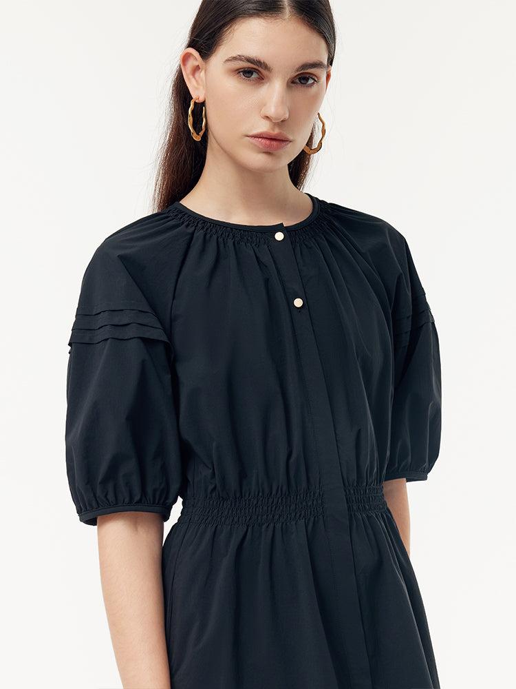 Gathered Waist Puff Sleeve Women Maxi Dress Product Image