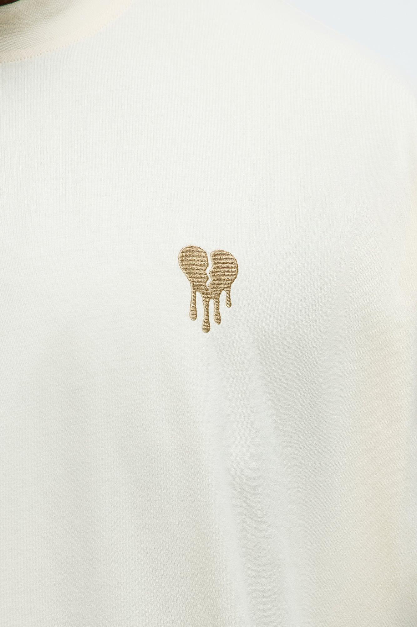 Oversized Mini Embroidery Heavy Weight Boxy tee - Cream Male Product Image
