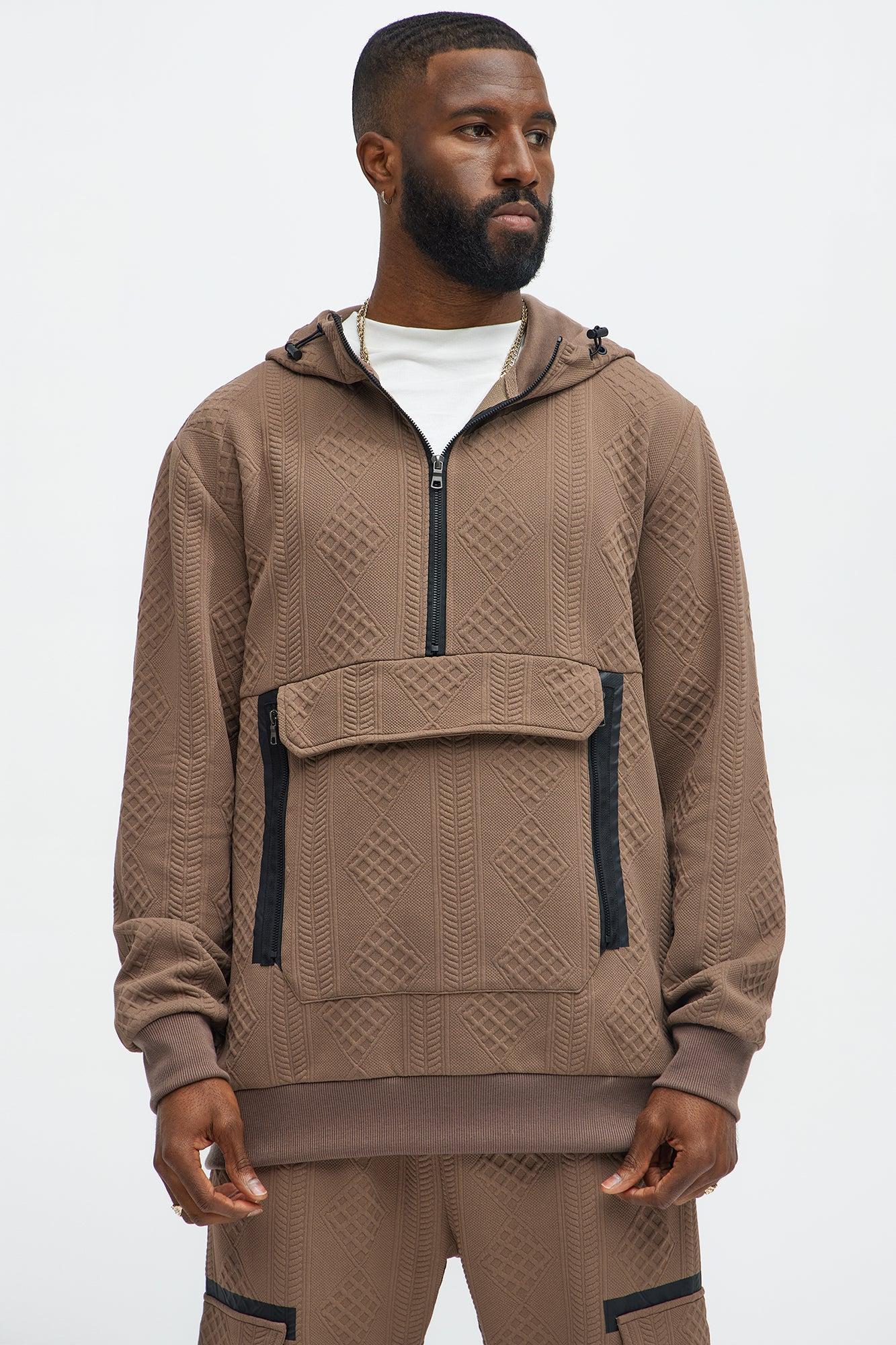 Practical Quarter Zip Hoodie - Brown Product Image