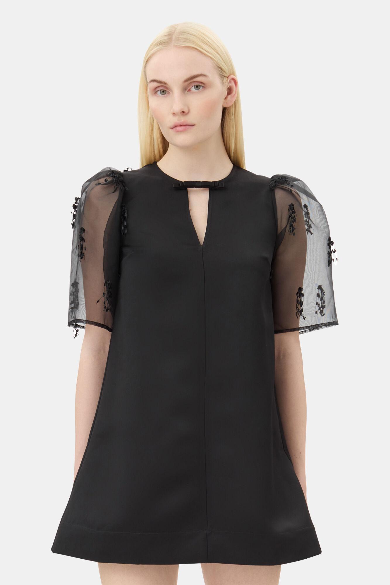 Black Fringed Organza Mini Dress Product Image