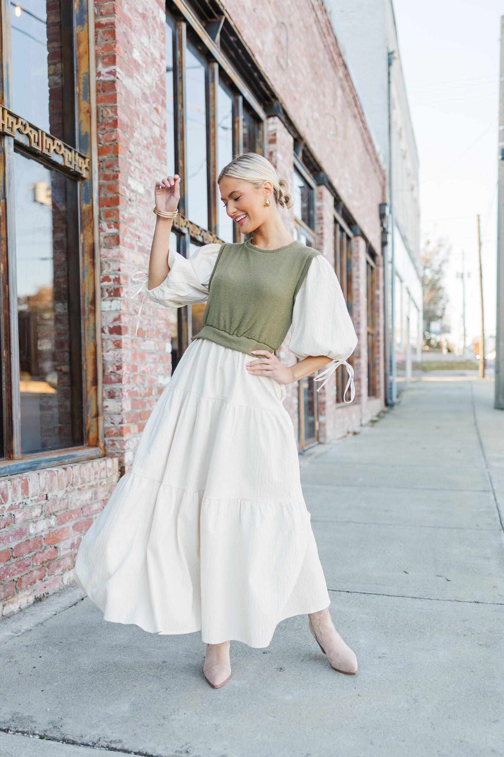 Out For Fun Sand Textured Midi Dress Female Product Image