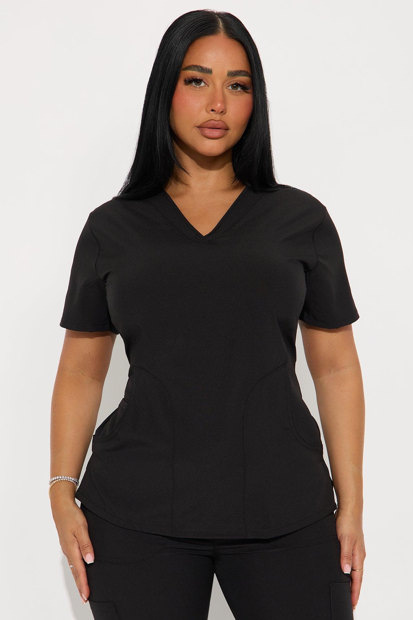 Daily Check Ins 4 Way Stretch V-Neck Jogger Scrub Set - Black Female Product Image