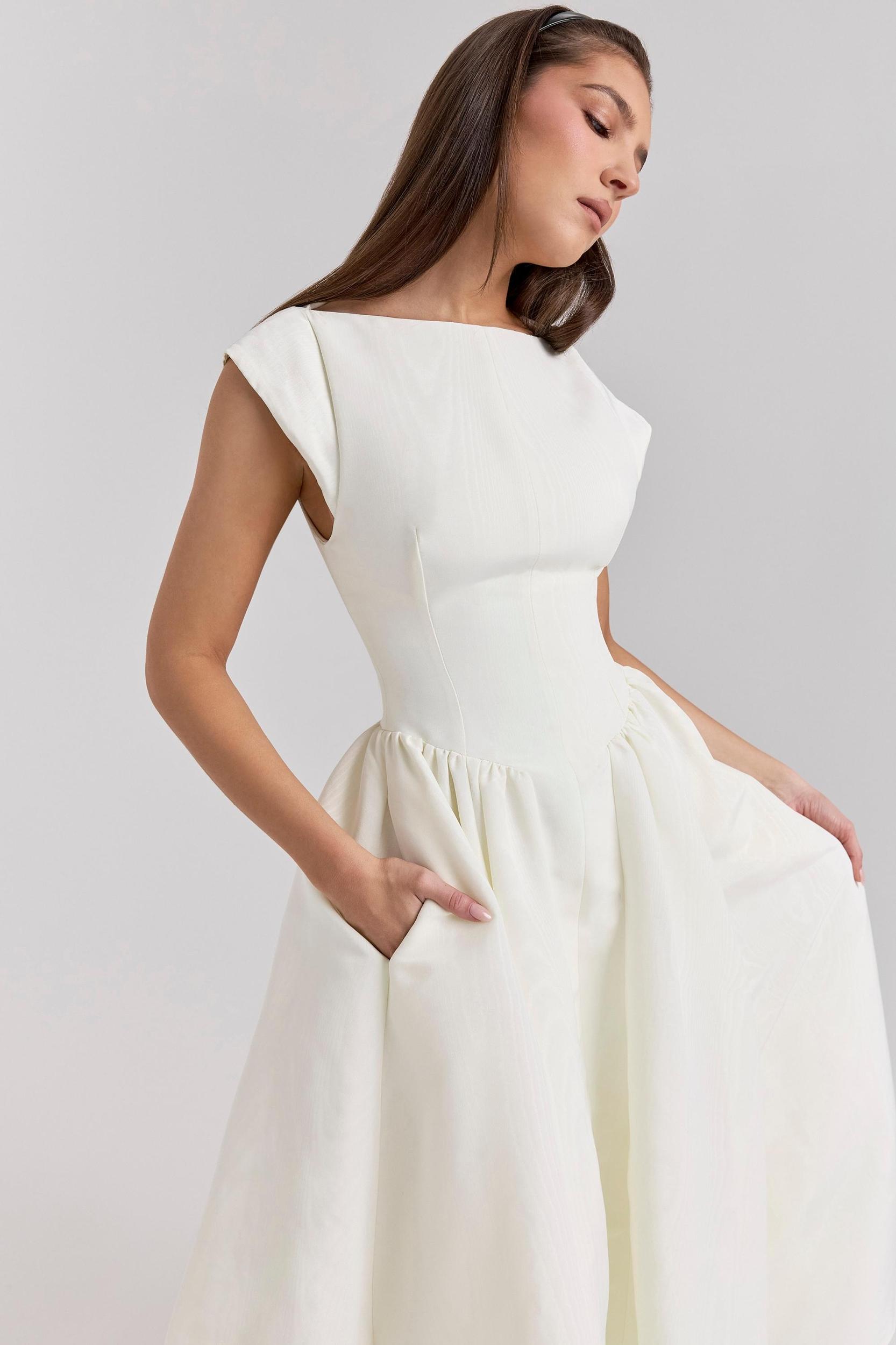 Debutante  ivory moire satin midi dress Product Image