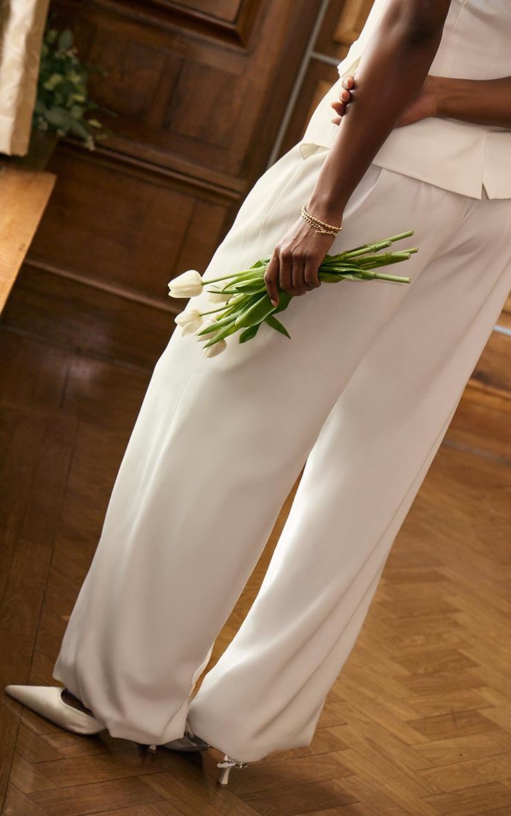 Premium White Tailored Pleated Lined Wide Leg Pants Product Image