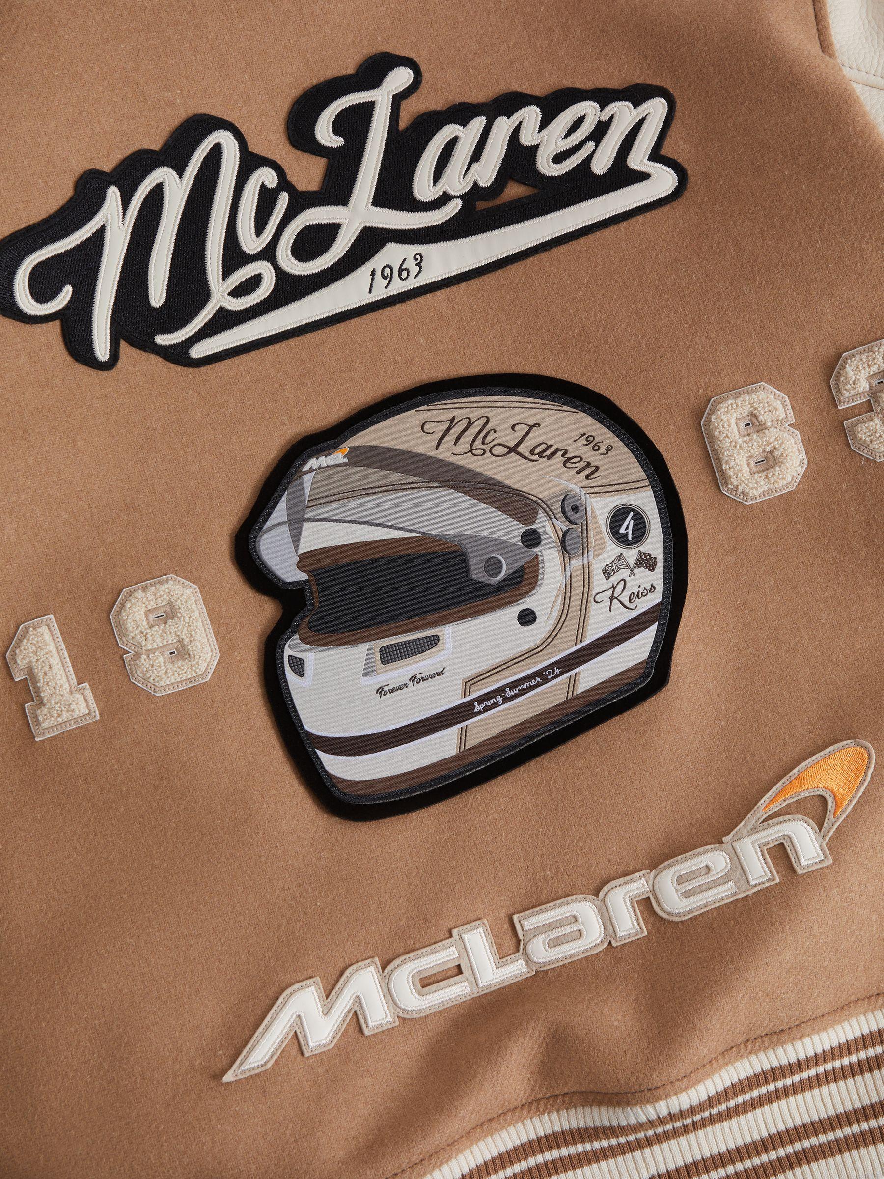 McLaren F1 Leather Varsity Jacket in Camel/Ecru Product Image