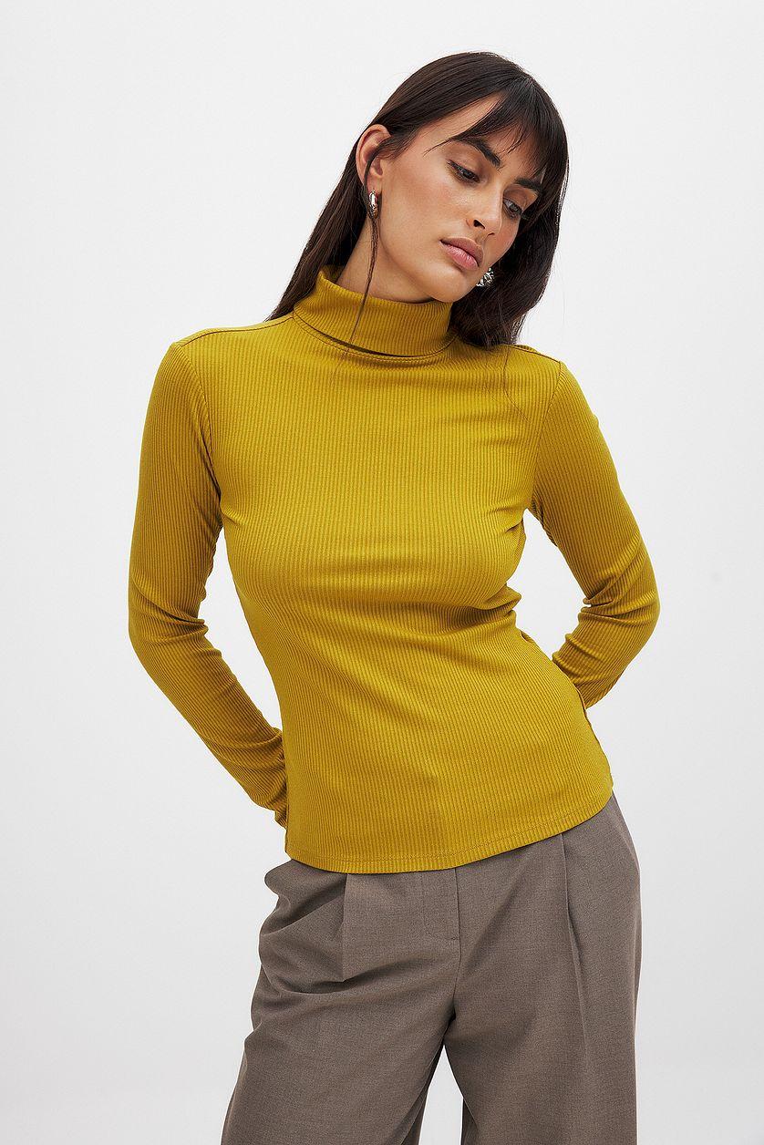 Long Sleeve Roll Neck Top Yellow Product Image