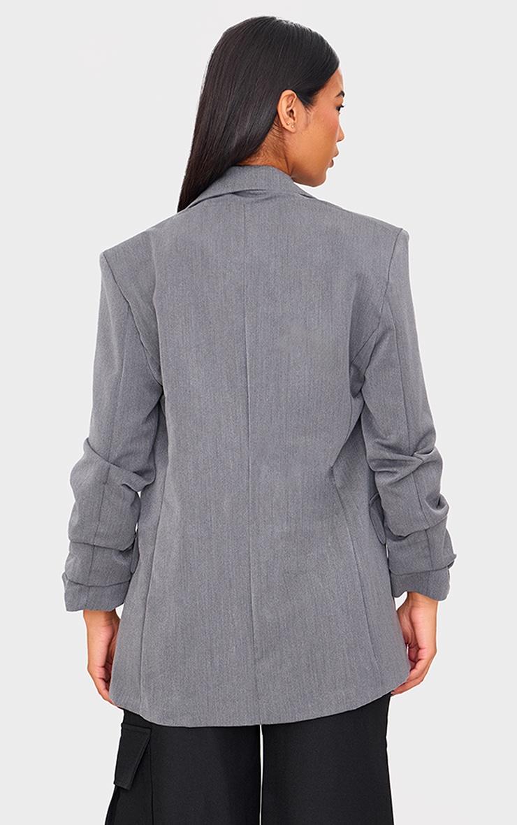 Grey Ruched Up Sleeve Boxy Blazer Product Image