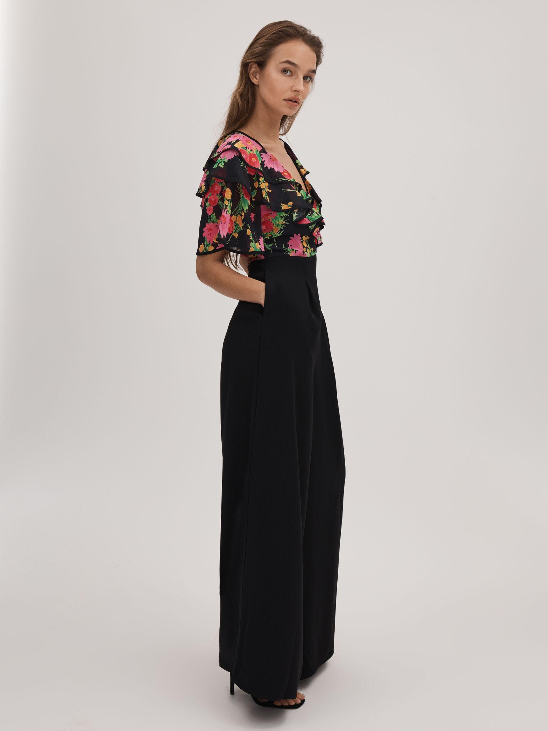 Florere Ruffle Sleeve Jumpsuit in Pink/Black Product Image