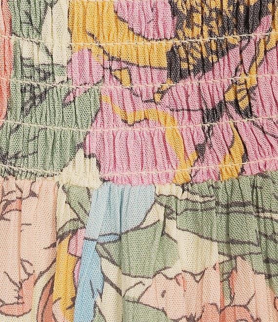 Charlie B. Floral Print V-Neck 3/4 Dolman Sleeve Smocked Maxi A-Line Dress Product Image