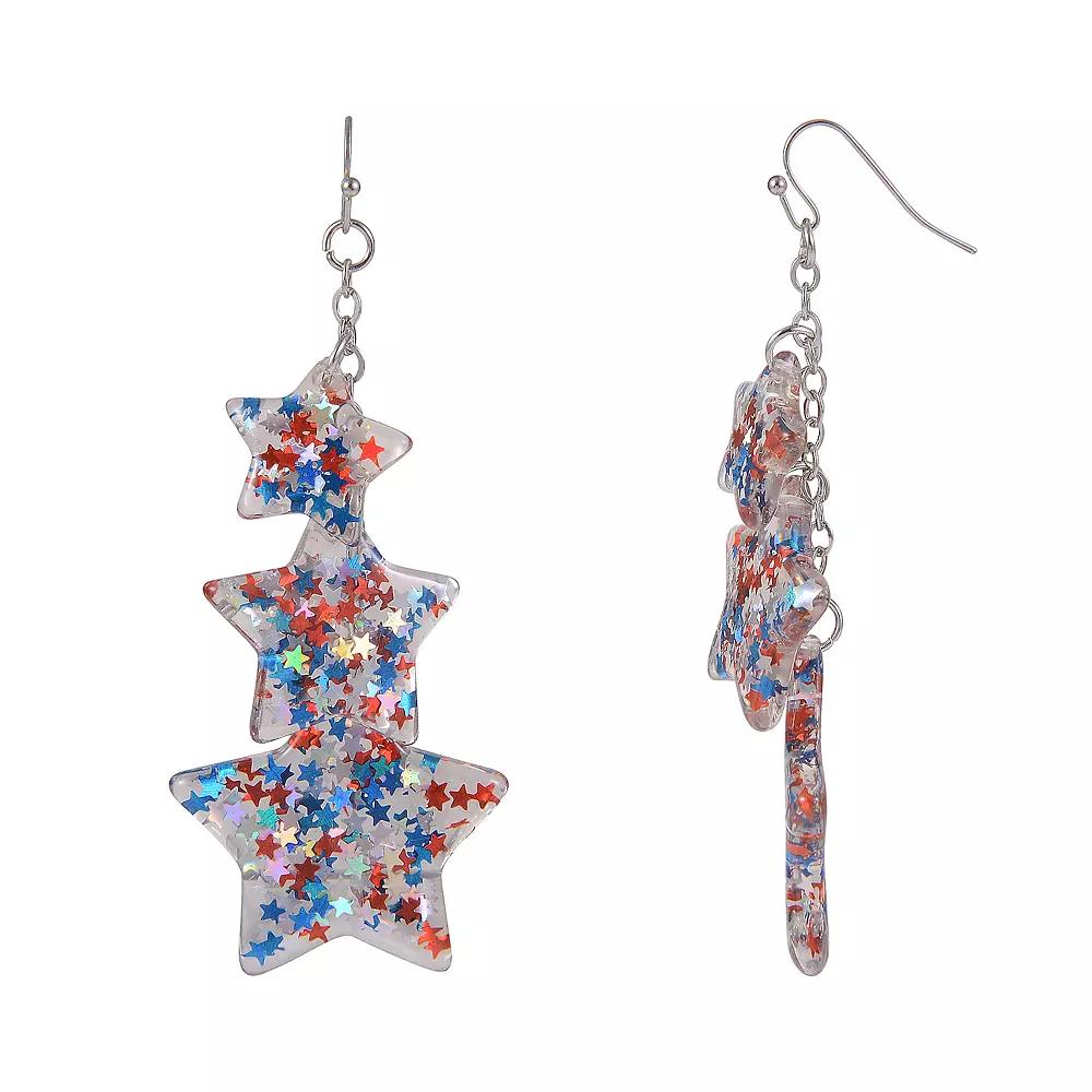 Celebrate Together™ Silver Tone Red, White and Blue Confetti Star Earrings, Women's, Multi Product Image
