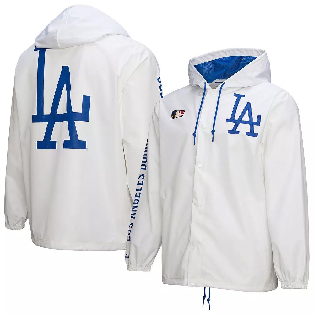 Men's Mitchell & Ness White Los Angeles Dodgers Vintage Full-Snap Hooded Coaches Jacket, Size: Large Product Image
